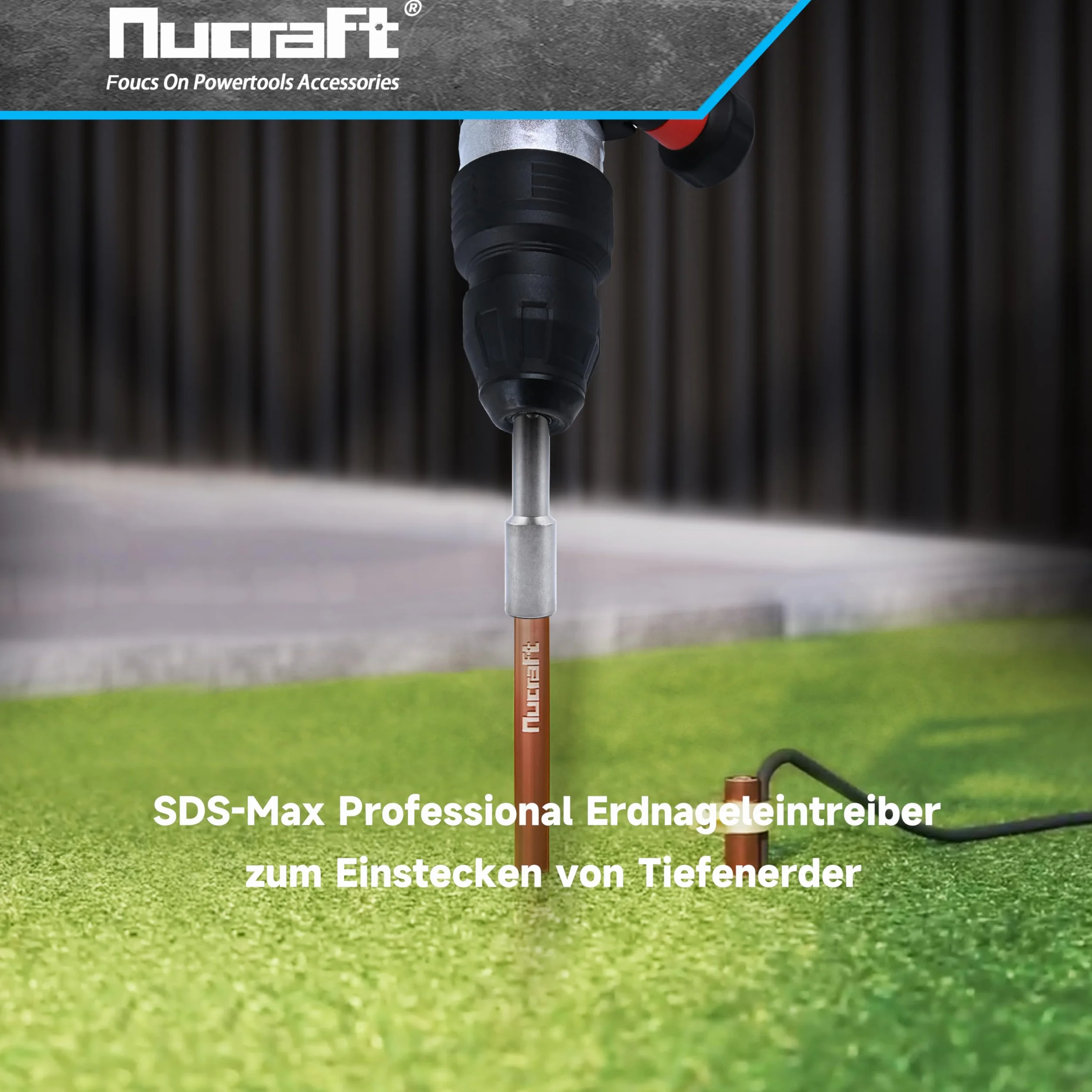 Nucraft SDS-MAX profesjonalny chwytak do wbijania gwoździ głębokich, uziemienie pręta, 162 x 28 mm, średnica wewnętrzna 20,5 mm