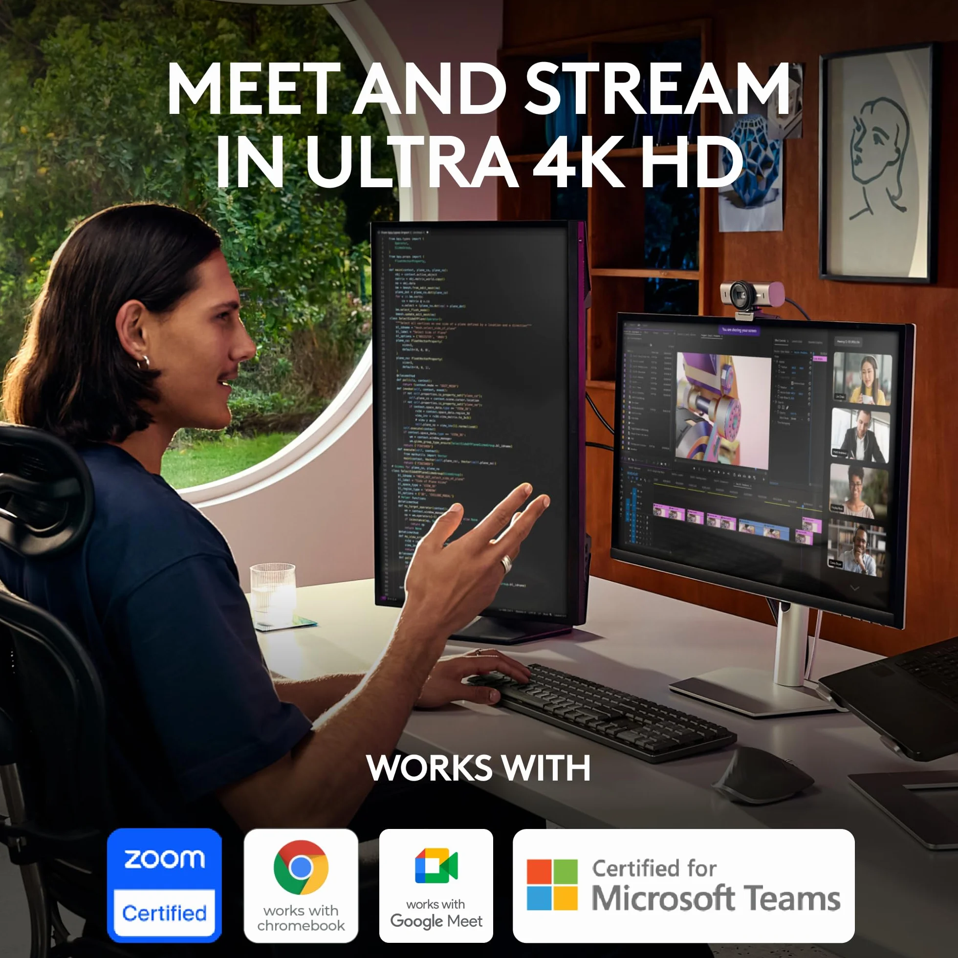 Logitech MX Brio Ultra HD 4K Kamera internetowa, 1080p 60 kl./s, USB-C, osłona kamery