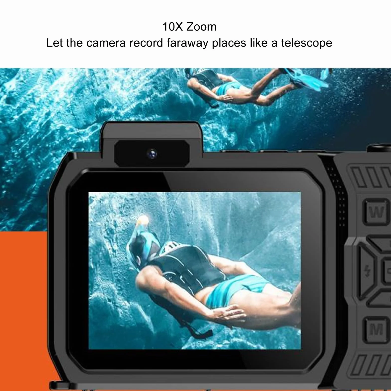 Wodoodporna Kamera, Podwodna Kamera z Podwójnym Ekranem, 10-krotny Zoom Optyczny 4K 65MP do Nurkowania (BLACK)
