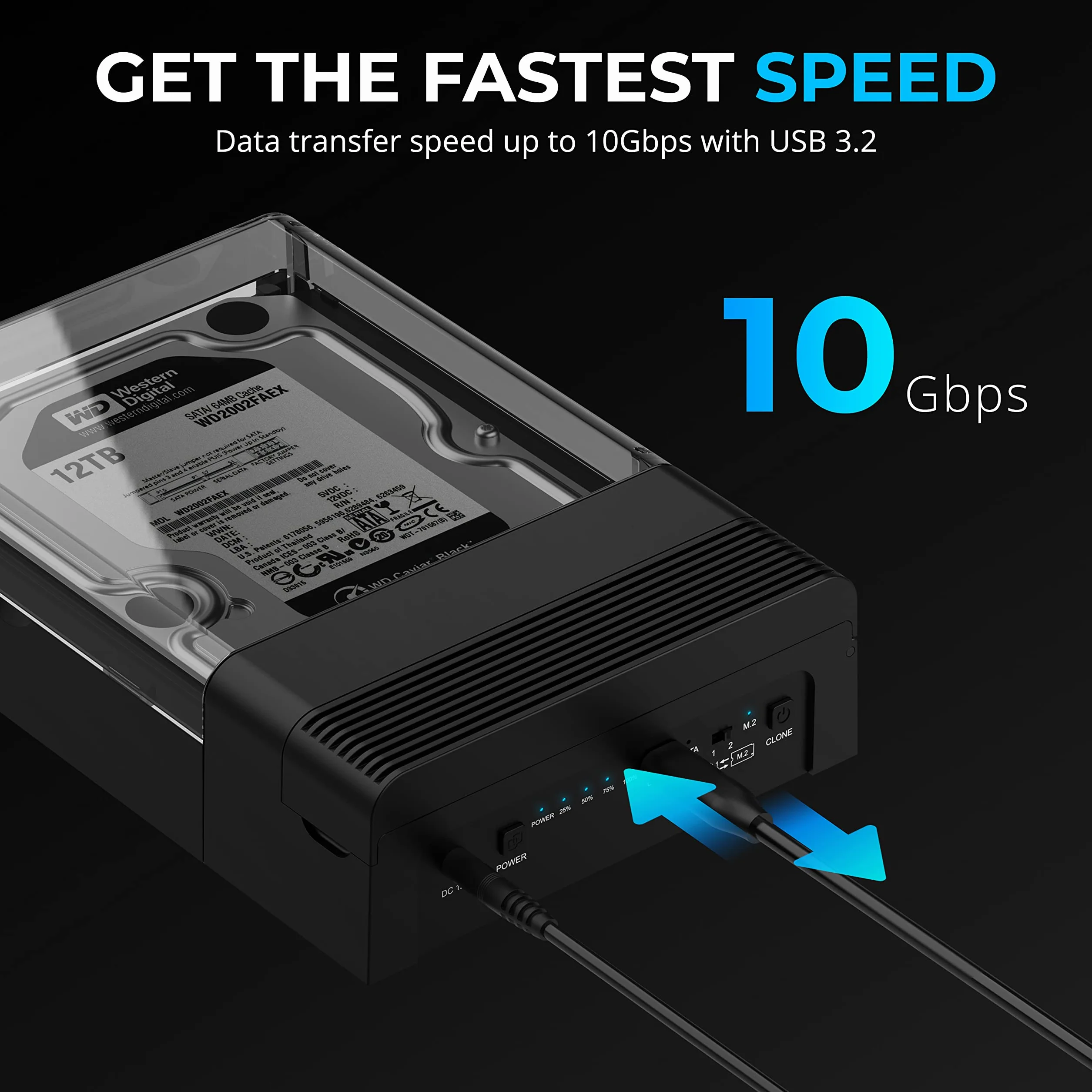 SABRENT M.2 SSD & HDD obudowa dysku twardego, 2,5" 3,5" SATA & M2 NVMe Dock, USB C 10 Gbps z klonowaniem offline (DS-UFNC)