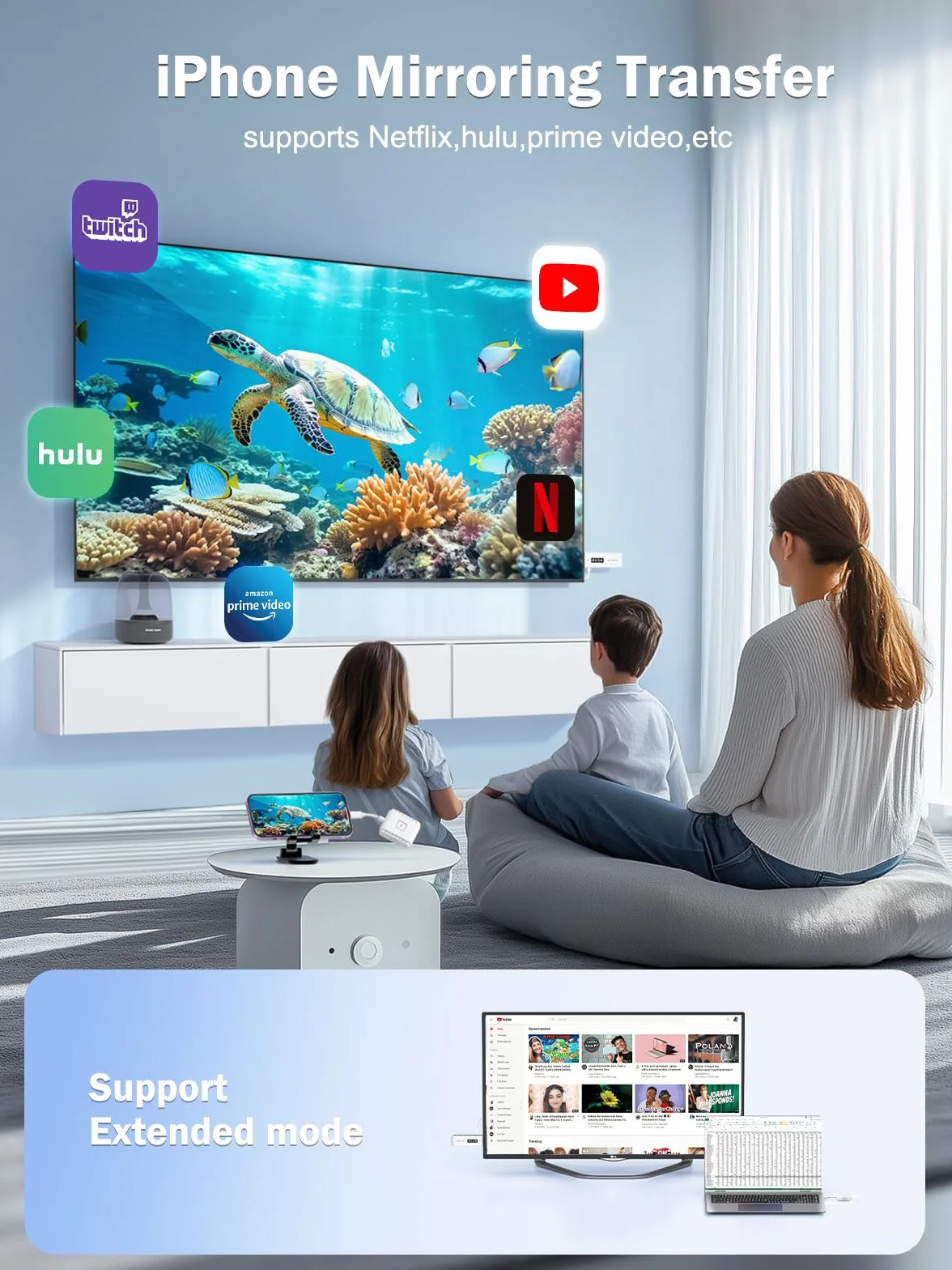 Lemorele Bezprzewodowy transmiter HDMI USB-C 50 m 5 G do MacBooka iPhone 15 laptopa