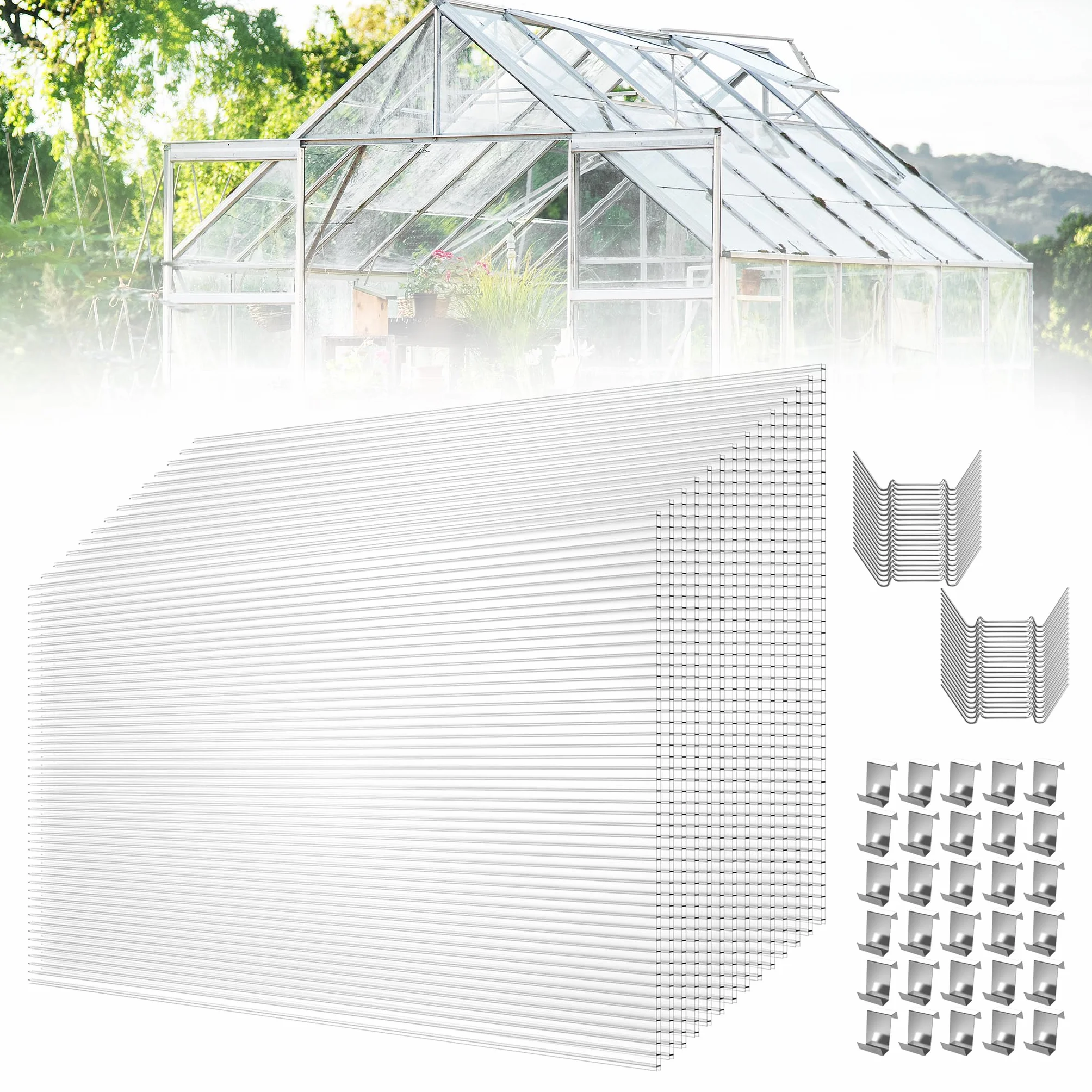 YRHome 28 sztuk płyt komorowych z poliwęglanu, odporna na promieniowanie UV, podwójna płyta komorowa, 605 x 1210 x 4 mm, 20,5 m², płyty komorowe do szklarni z klamrami i klipsami Z