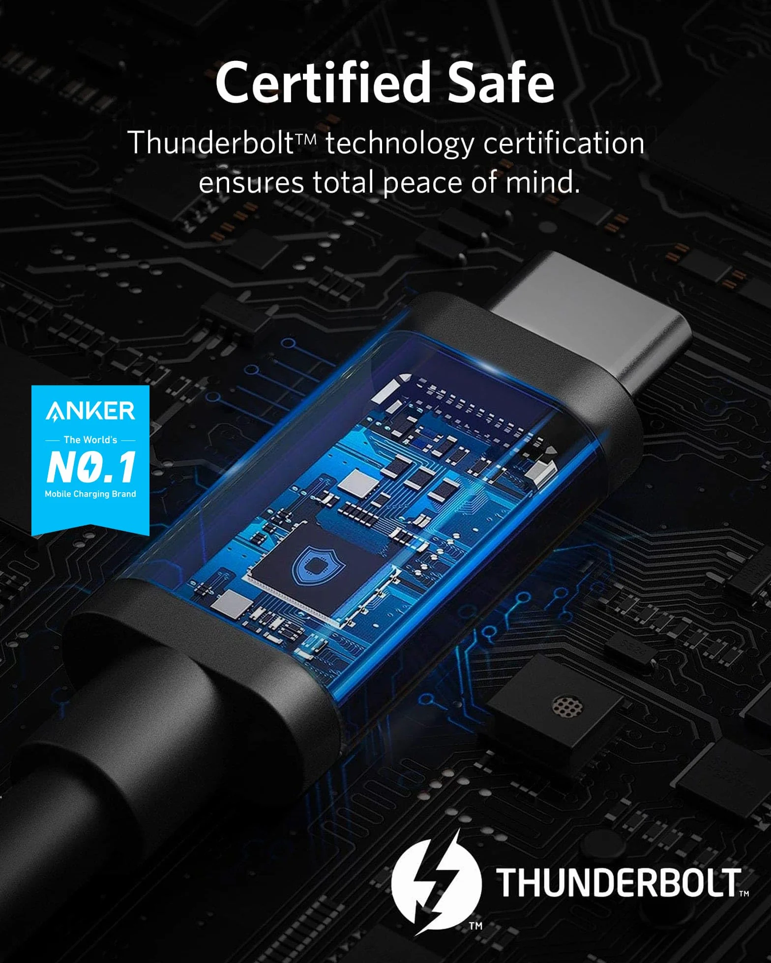 Kabel Anker Thunderbolt 4 o długości 70 cm, wyświetlacz 8K/transfer danych 40 Gb/s /kabel ładujący 100W USB-C, kompatybilny z iPhone 15, MacBookami USB-C, iPadem Pro, koncentratorami, dokami, certyfikowaniem Intel Thunderbolt
