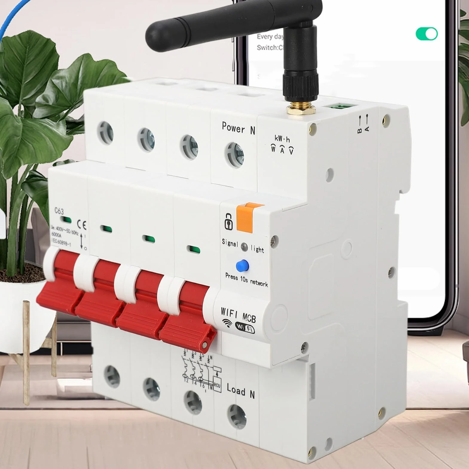 4P WiFi Przerywacz 63A AC400V 50/60HZ Funkcja Pomiaru Czasu Zdalnego Sterowania Przełącznik Pomiaru Energii Elektrycznej dla Domu, Szkoły, Biura