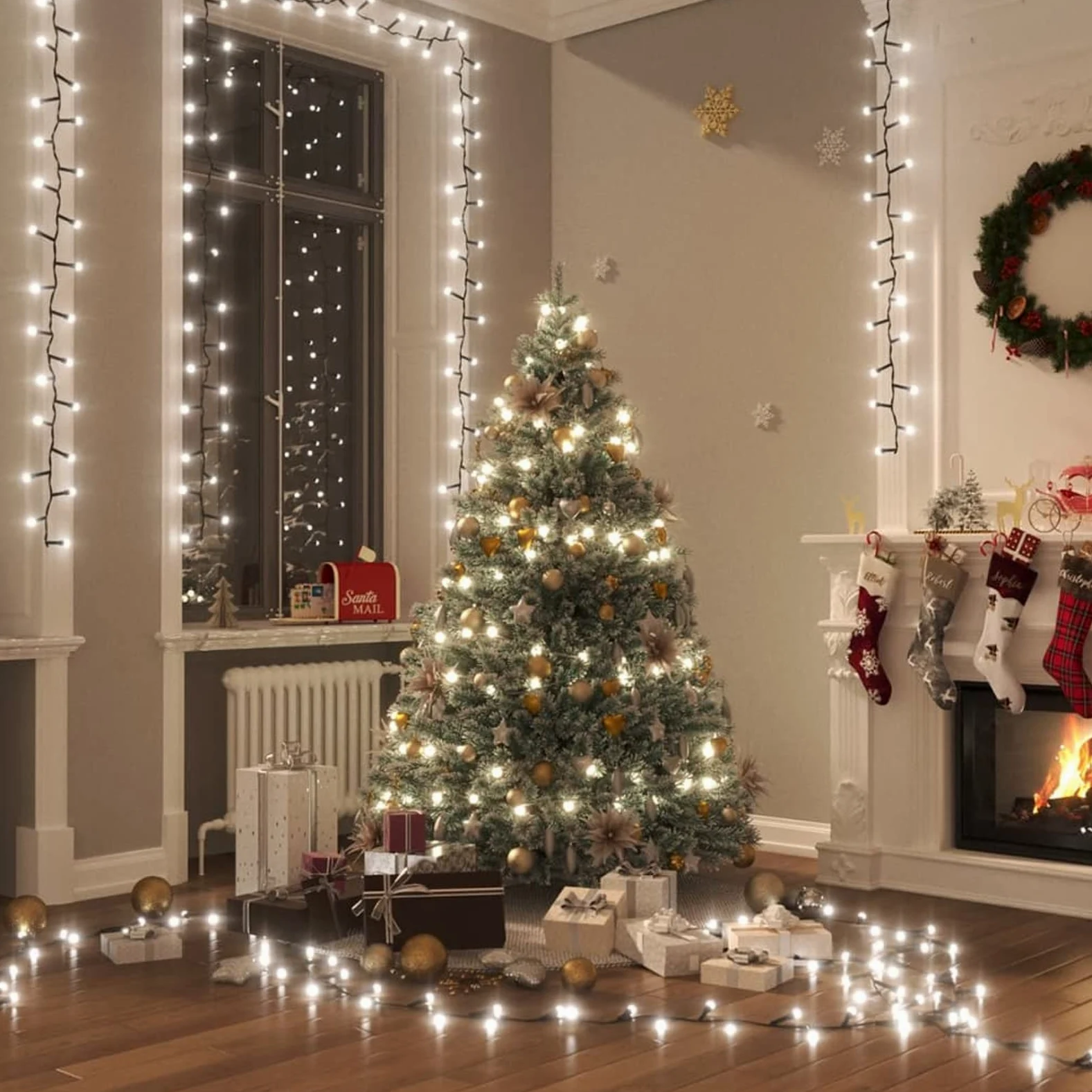 Kompaktowa taśma świetlna z 2000 diodami LED PVC zimna biel 45 m, zewnętrzne lampki choinkowe, oświetlenie wewnętrzne, dekoracyjne światła do pokoju, dekoracja bożonarodzeniowa do domu, bajkowe