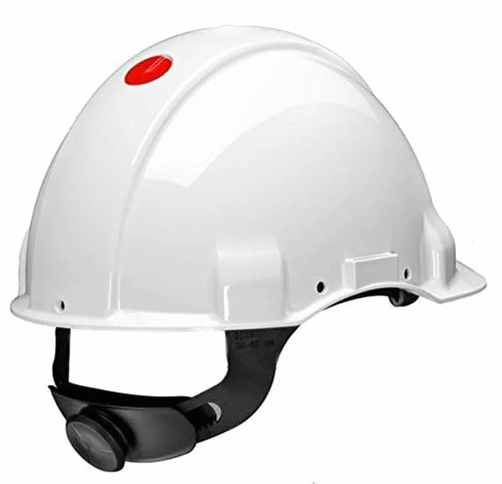 3 M g3001muv1000 V-vi kask G3001, bez wentylacji, dielektryk 1000 V, biały, z Lifebelt Ruletką i paskiem przeciwpotowym ze skóry