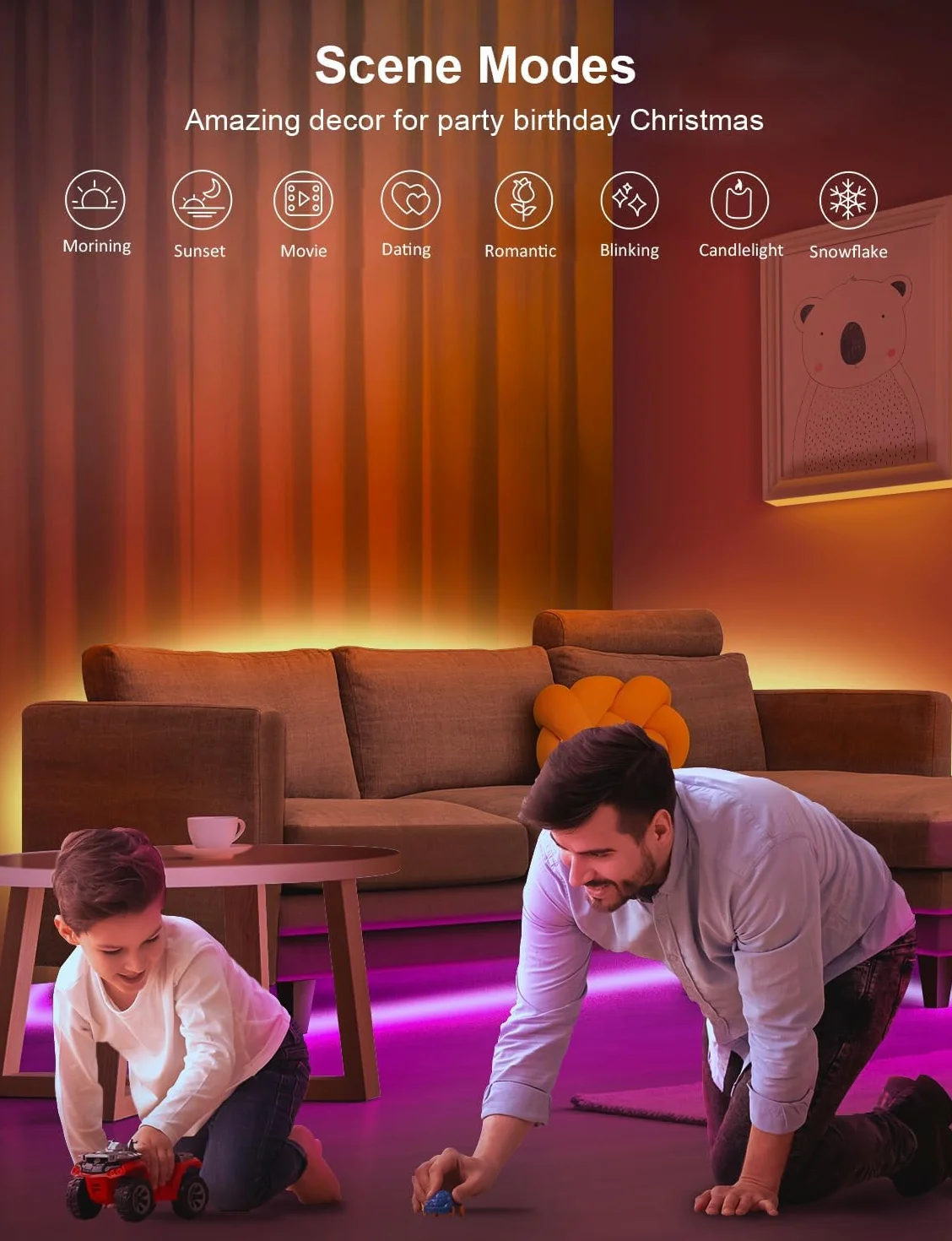 Taśma LED 20 m, Bluetooth LED, RGB, zmiana kolorów, łańcuch świetlny LED, 20 m, sterowany za pomocą aplikacji, pilot zdalnego sterowania, synchronizacja z muzyką, do sypialni, TV, domu, szafy