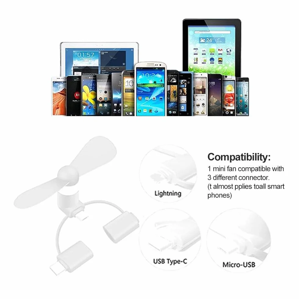 KARELLS Przenośny wentylator do telefonu komórkowego, 2 sztuki, przenośny, obrotowy, USB, mały, cichy, 2 w 1, do telefonów z systemem Android/typu C