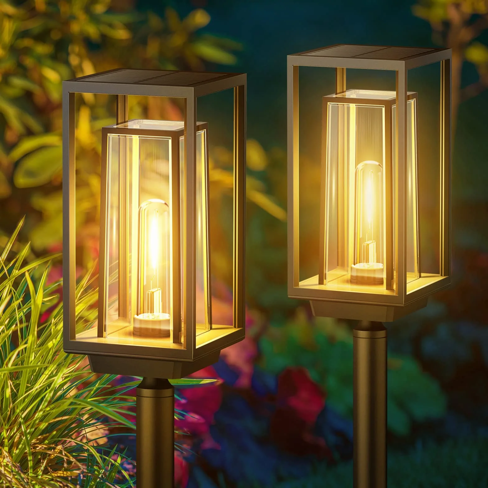 Lampy solarne do ogrodu, nowoczesne, o dłuższym czasie pracy, bardzo jasne solarne lampy ogrodowe, wodoodporność IP65, dekoracja ogrodowa na balkon, taras, do użytku na zewnątrz, 2 szt.