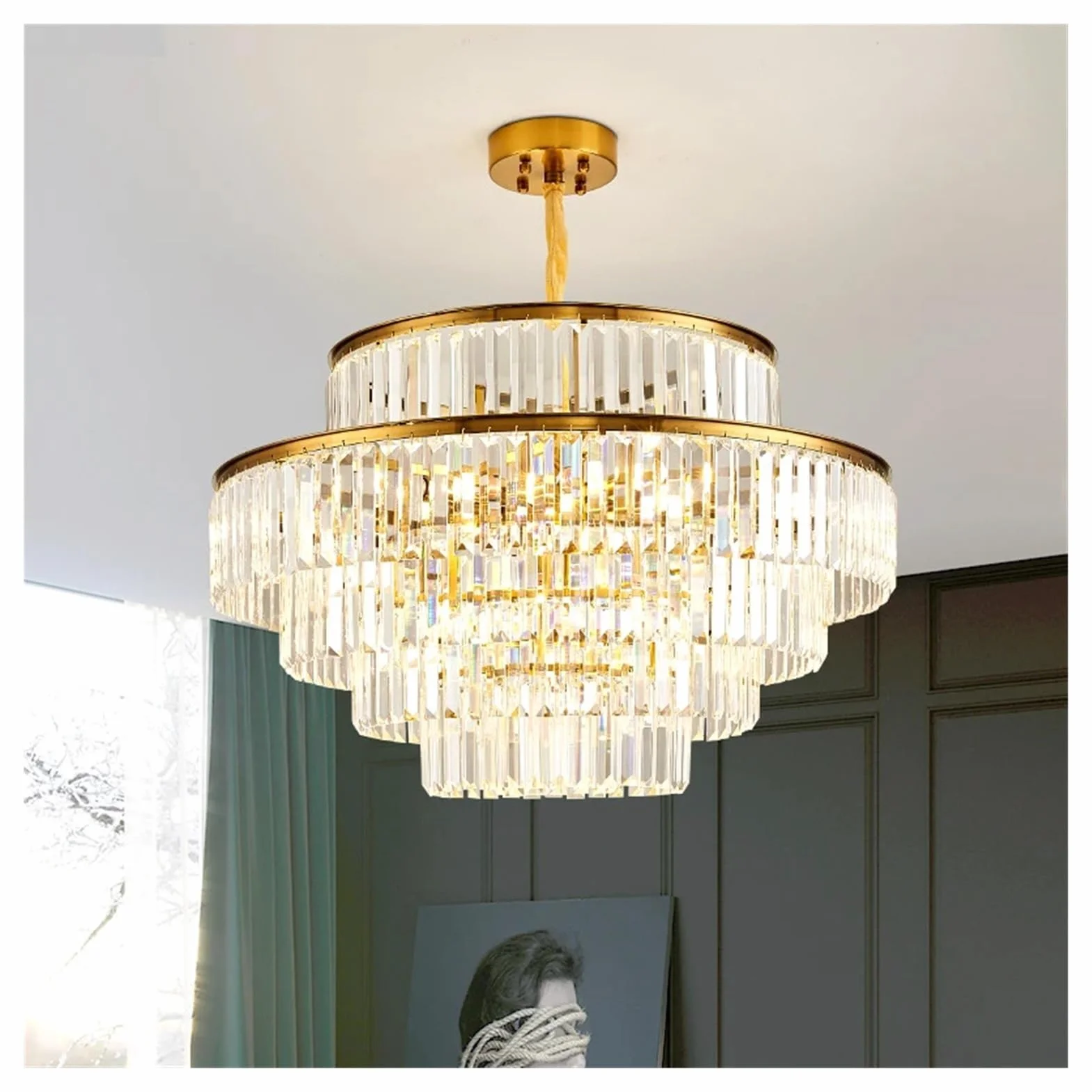 YEBMLP wysokiej klasy kryształowa lampa wisząca do hotelu, willi, przedpokoju, salonu, jadalni, kuchni, sypialni, wielowarstwowa (średnica 60 cm, wysokość 46 cm, ciepłe światło)