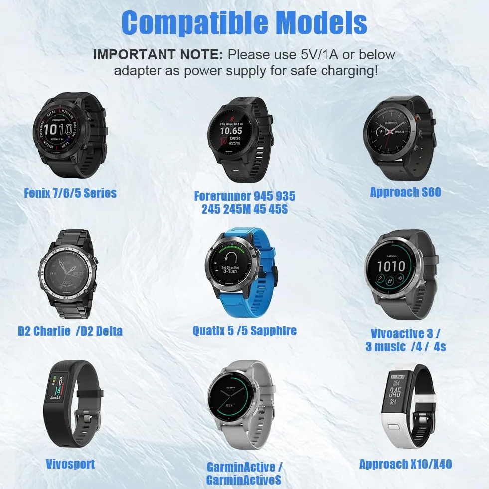 AXFEE Stacja ładująca kompatybilna z Garmin i Fenix, kabel 1M USB-C, czarny