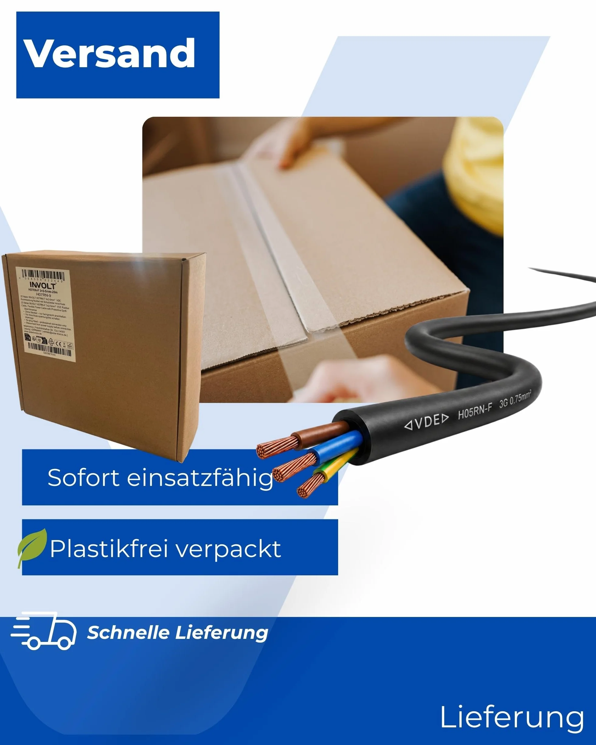 INVOLT 50 m przewód gumowy 3x0,75 H05RN-F kabel gumowy z przewodem ochronnym, kabel zasilający