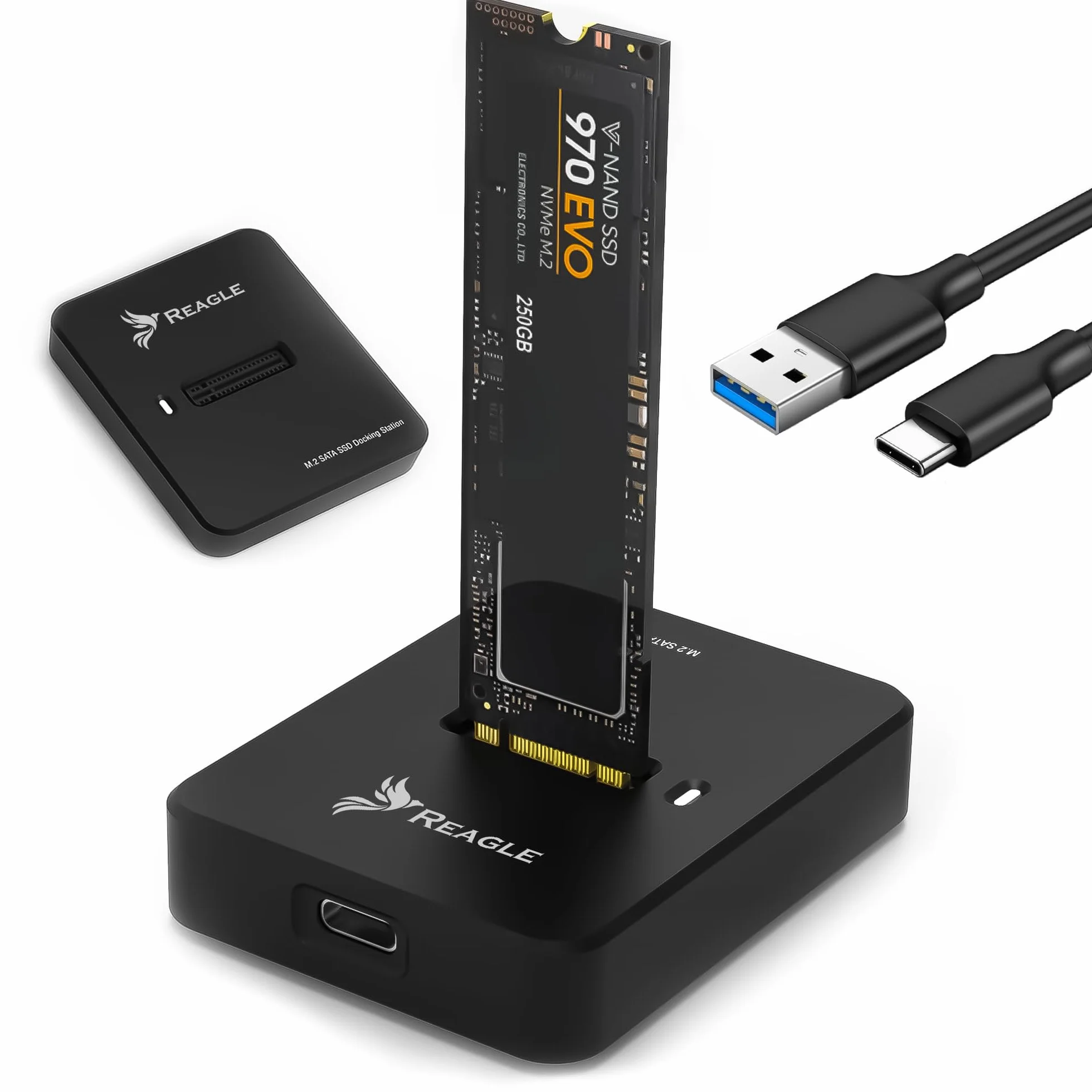 Reagle Adapter SSD M.2 NVMe SATA USB C 3.2 Gen 2 10Gbps, Stacja Dokująca do Dysków M2 M Key B+M Key 2230 2242 2260 2280, Montaż Bez Narzędzi, Plug & Play, do 2TB Kieszeń