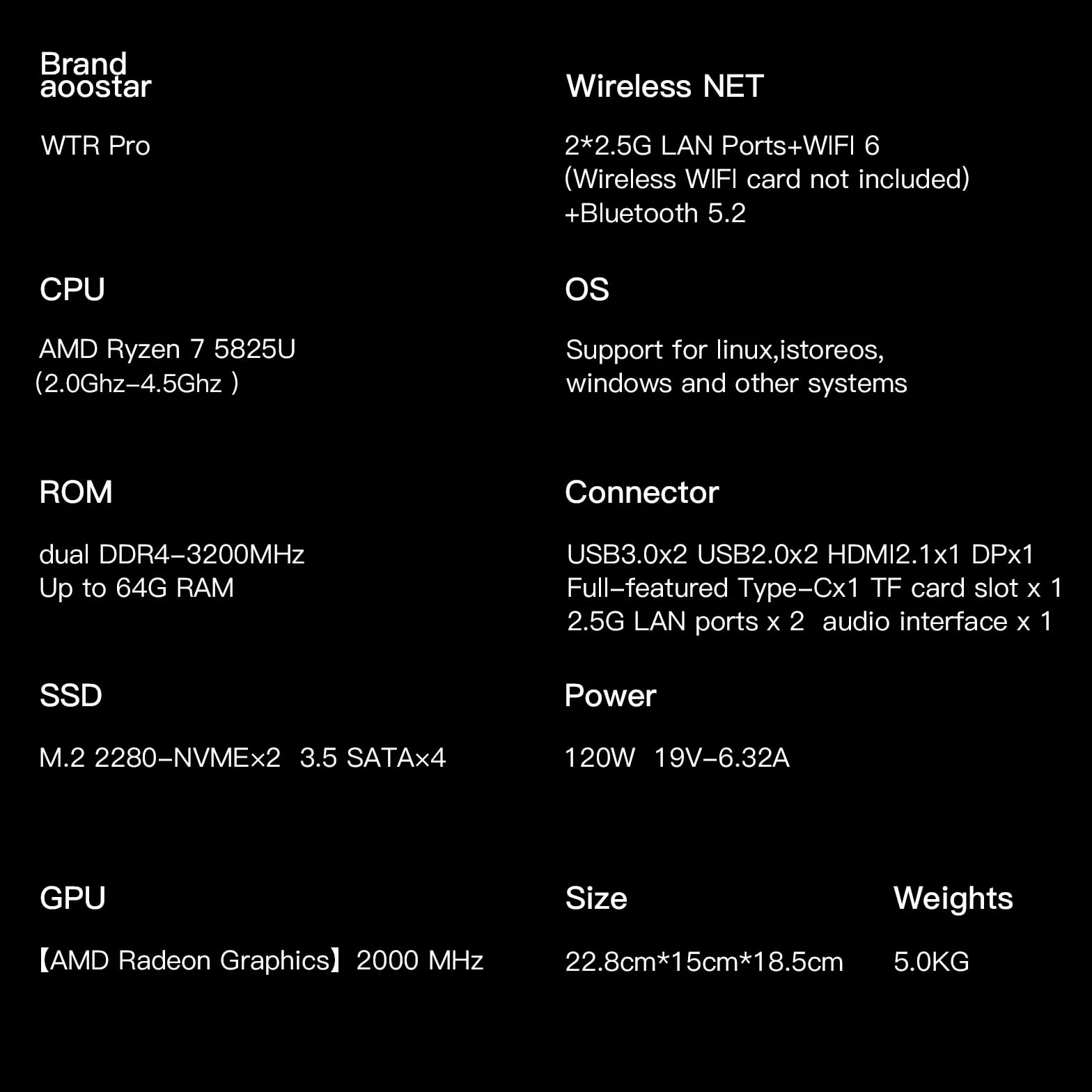 AOOSTAR Ryzen 7 5825U 4 Bay NAS mini PC, 2 gniazda M.2 NVMe, 2,5/3,5" SATAx4