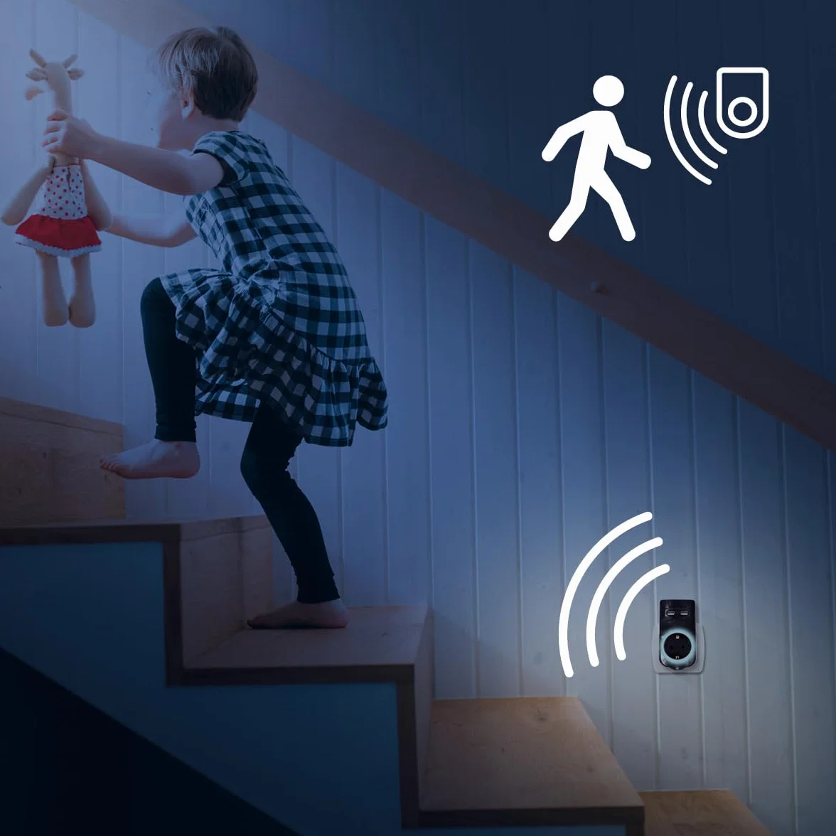 Podwójna wtyczka do gniazdka z USB, gniazdo wtykowe z 1 zestykiem ochronnym 16 A i 2 wtyczkami sieciowymi USB, adapter do laptopa/smartfona, multiplug do domu i biura, wskaźnik LED, czujnik dnia i