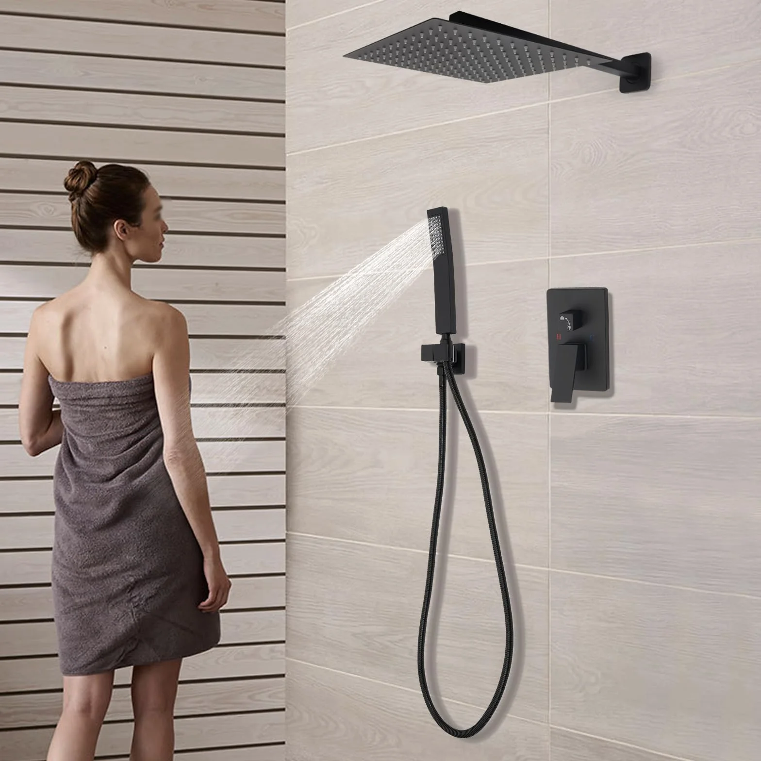 Termostatyczna kolumna prysznicowa z górną głowicą prysznicową i ręcznym zestawem prysznicowym, do domu, hotelu, łazienki, basenu
