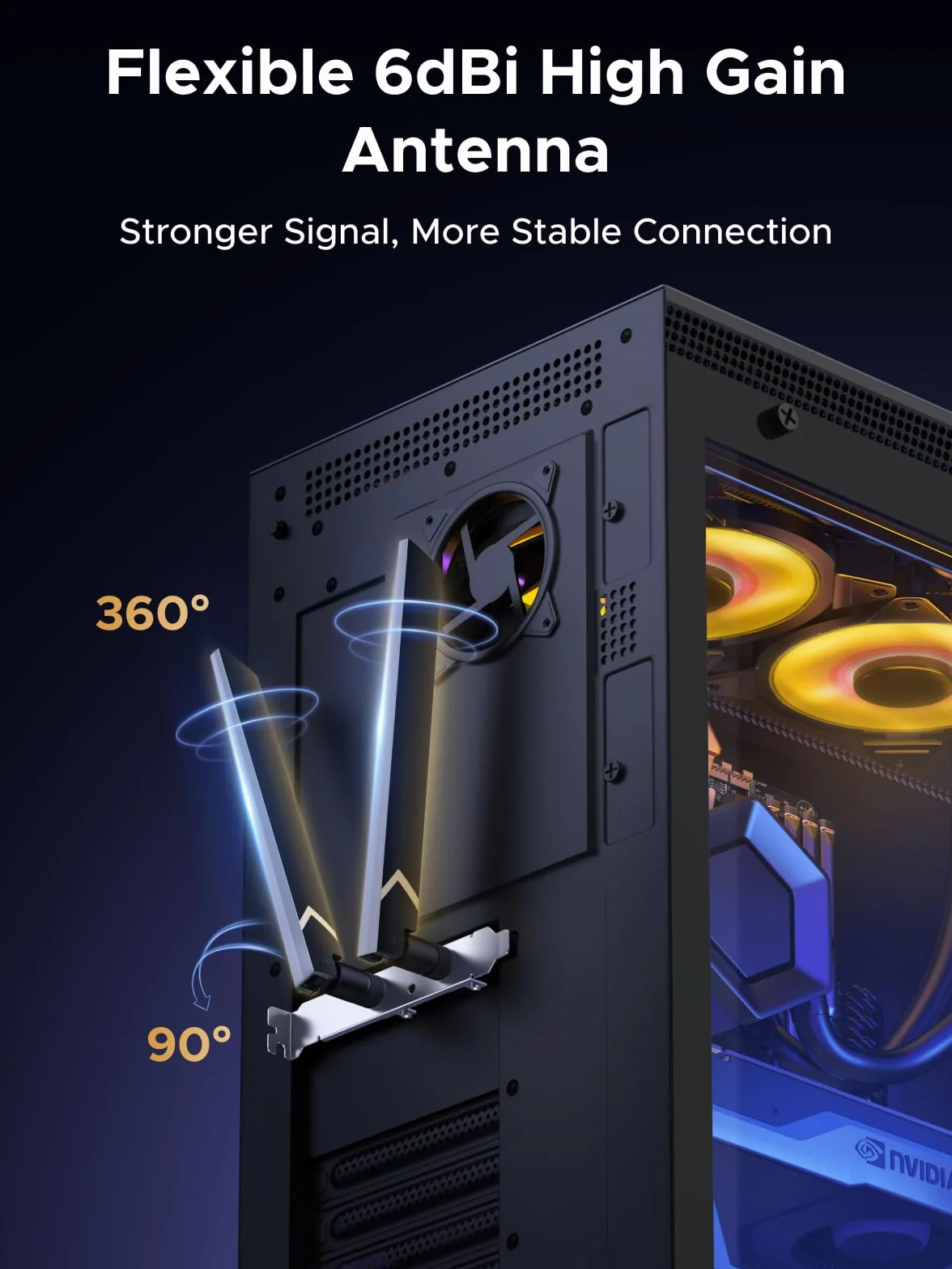 Karta sieciowa UGREEN WiFi 7 BE6500 z Bluetooth 5.4, pasmem 6 GHz, obsługą wielu łączy, WPA3, kartą sieciową z antenami 2x6dBi, kartą sieciową PCIe kompatybilną z systemem Windows 11.