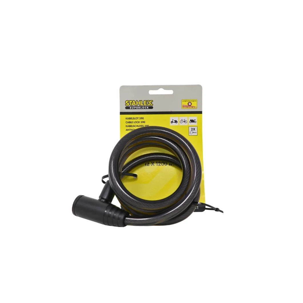 Stahlex zapięcie na kabel 390 z uchwytem – 120 cm zapięcie rowerowe z kluczem | kabel stalowy 12 mm, kolorowy i elastyczny | w zestawie 2 klucze i uchwyt | do roweru, roweru elektrycznego, skutera