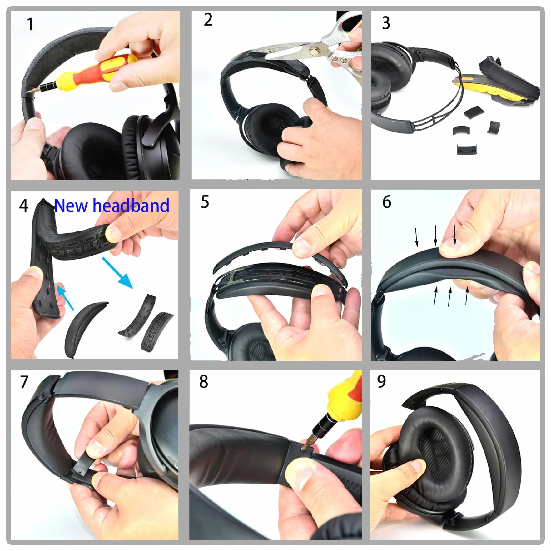 Opaska na głowę do Bose QuietComfort 35 QC35/QuietComfort 45 QC45 bezprzewodowe słuchawki, części zamienne, pokrowce na akcesoria, etui ochronne na karty gąbkowe, kolor czarny