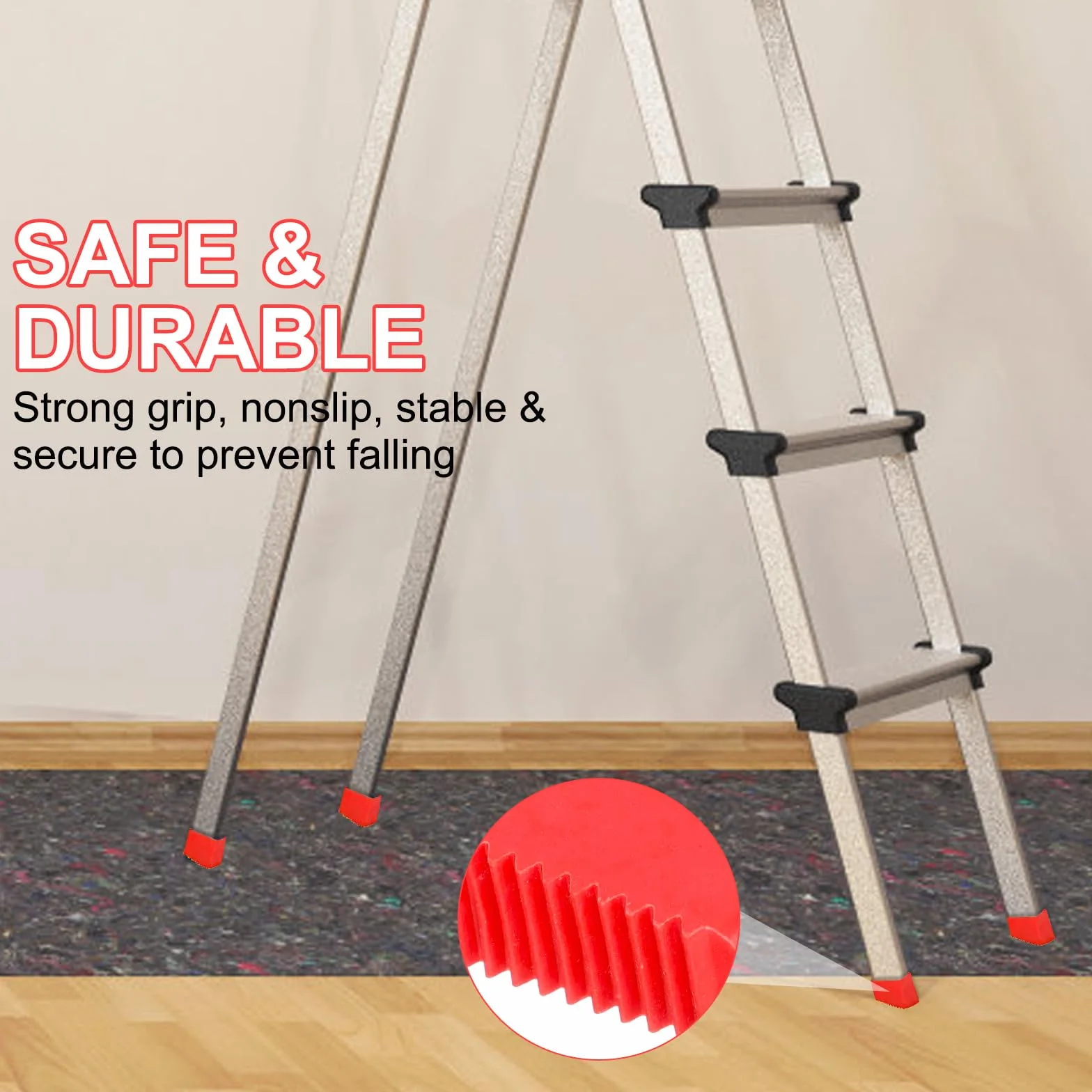 HENGBIRD 4 uniwersalne gumowe nóżki do drabin, 50 x 20 mm, wymienne nóżki do drabiny, antypoślizgowe nóżki drabiny, stopki, nakładki ochronne do drabiny