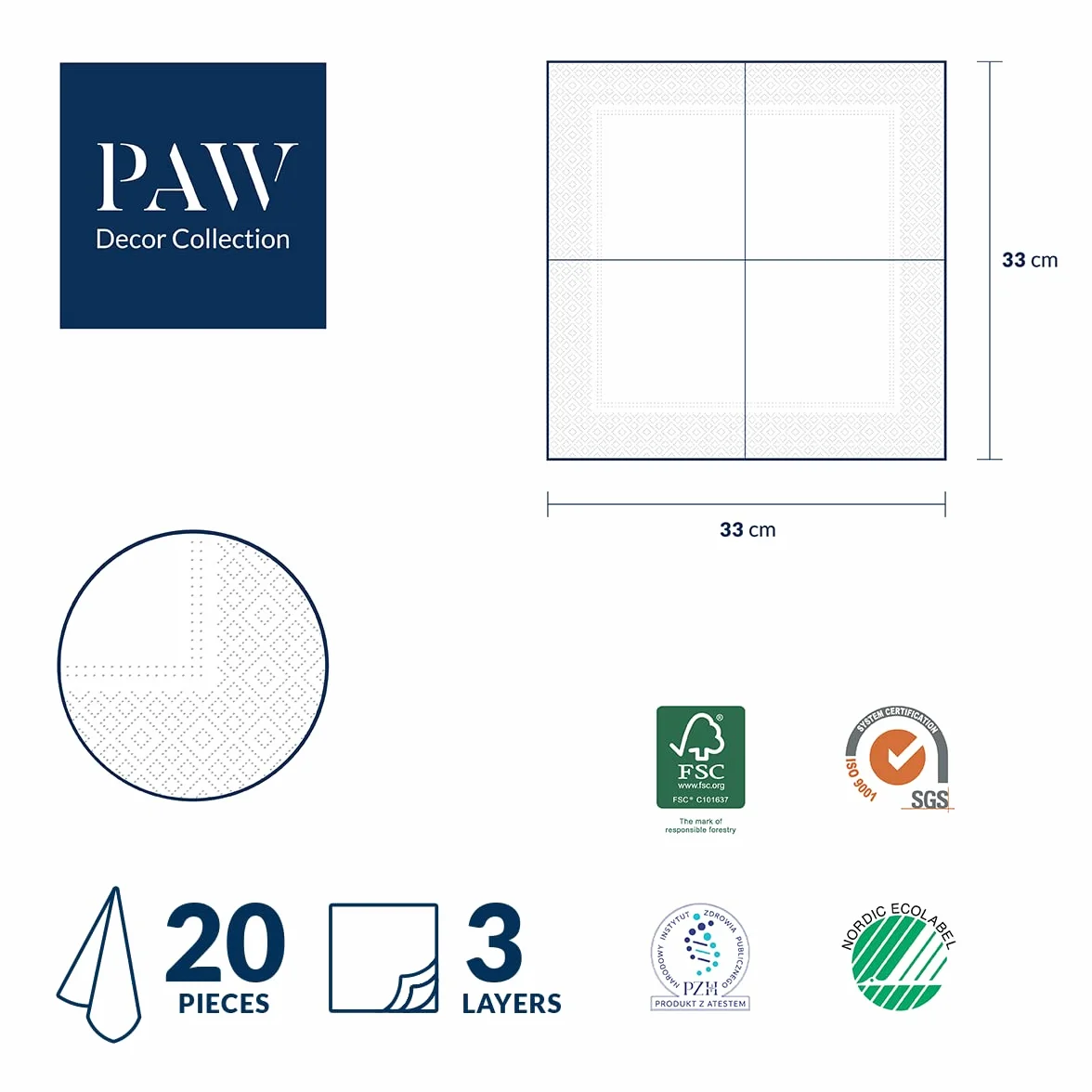 PAW - 3-warstwowe serwetki (33 x 33 cm) I 20 sztuk I idealne na urodziny dziecka, imprezy, komunię i uroczystości I kolorowe serwetki papierowe z motywem imprezowym I bloki, imprezy, zabawki -
