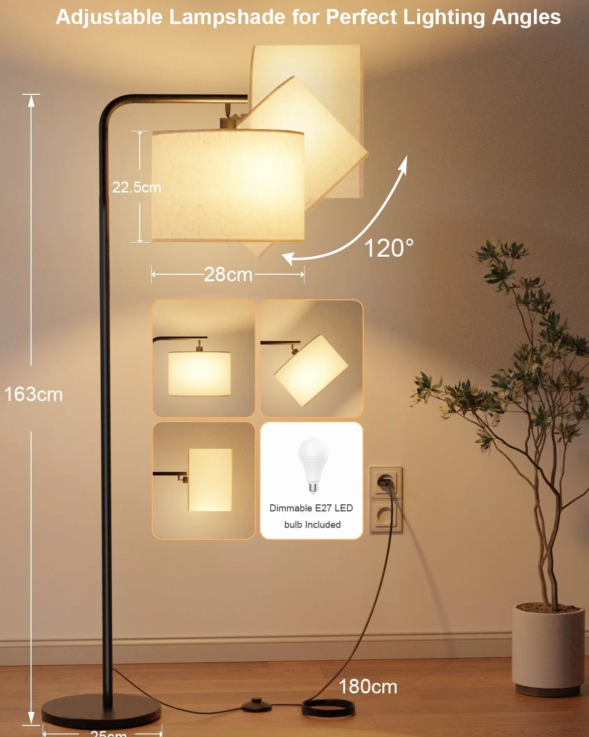 Lampa podłogowa do salonu, z pilotem zdalnego sterowania, lampa stojąca LED, 11 temperatur kolorowych, przyciemniana lampa stojąca do nauki, biura, hotelu