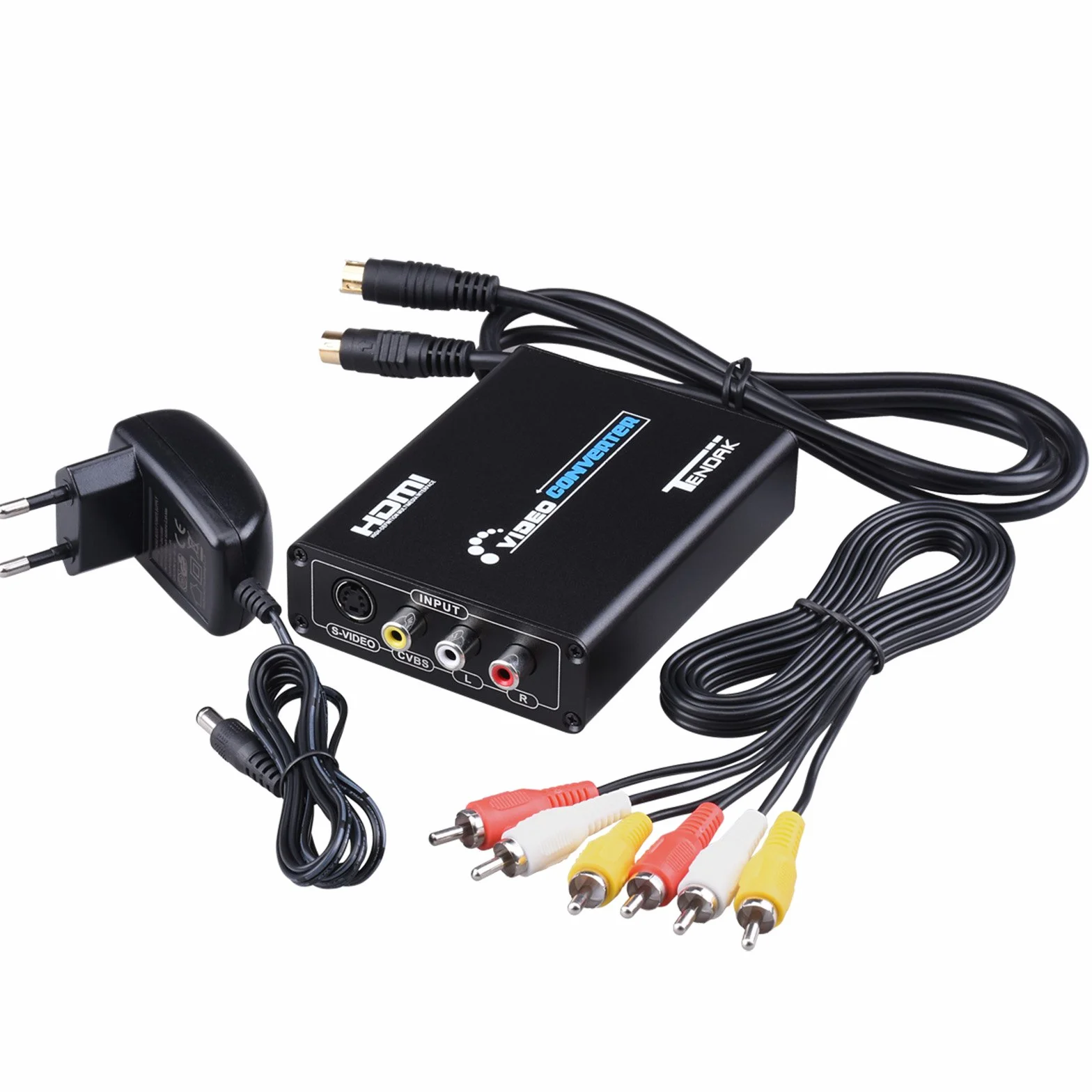 Tendak Composite S-Video AV RCA CVBS na HDMI adapter N64 PS2 na HDMI konwerter obsługuje 720p/1080p z kablem 3RCA S-Video