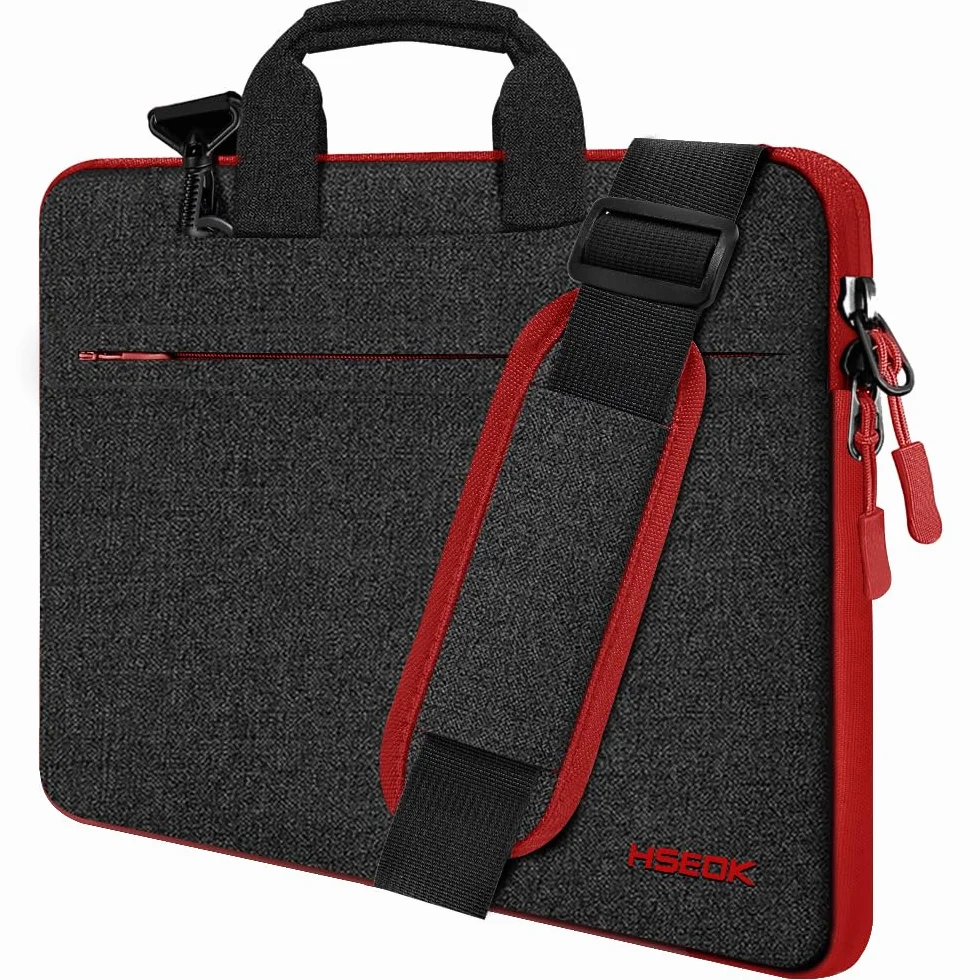 HSEOK 15"-15.6"-16" Torba na ramię na laptopa etui ohronne z paskiem, wodoszczelna torba na laptopa do 15"-16" MacBook Acer HP Dell Lenovo Asus Huawei Mi Samsung,Czarny&Czerwona krawędź