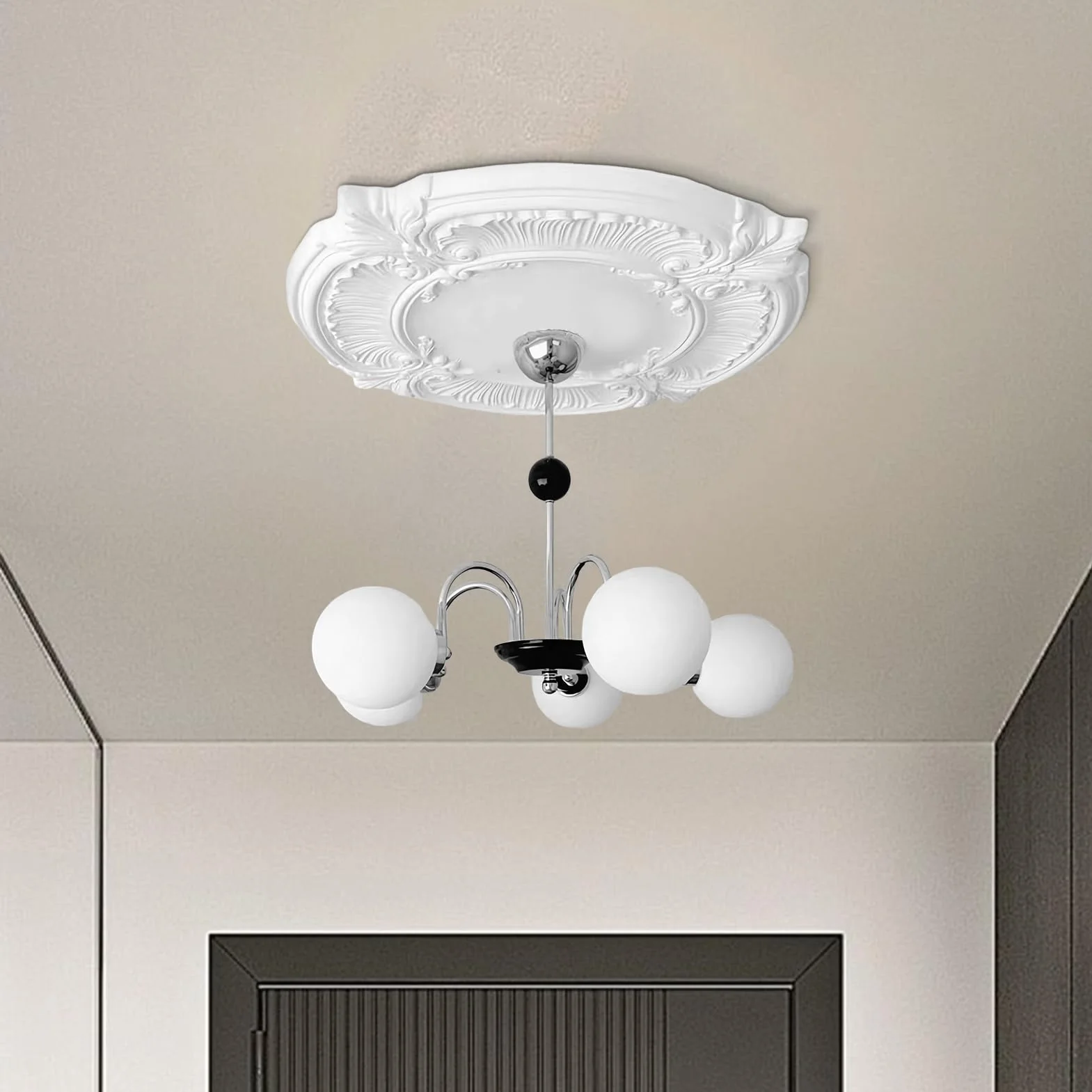 Rozeta sufitowa, biała, Ø 30,48 cm, poliuretan, element ozdobny, sztukateria, dekoracja ścienna, lampa do salonu, lampa z polistyrenu, okrągła, średnica wewnętrzna: 8,71 cm, 1 para medalionów