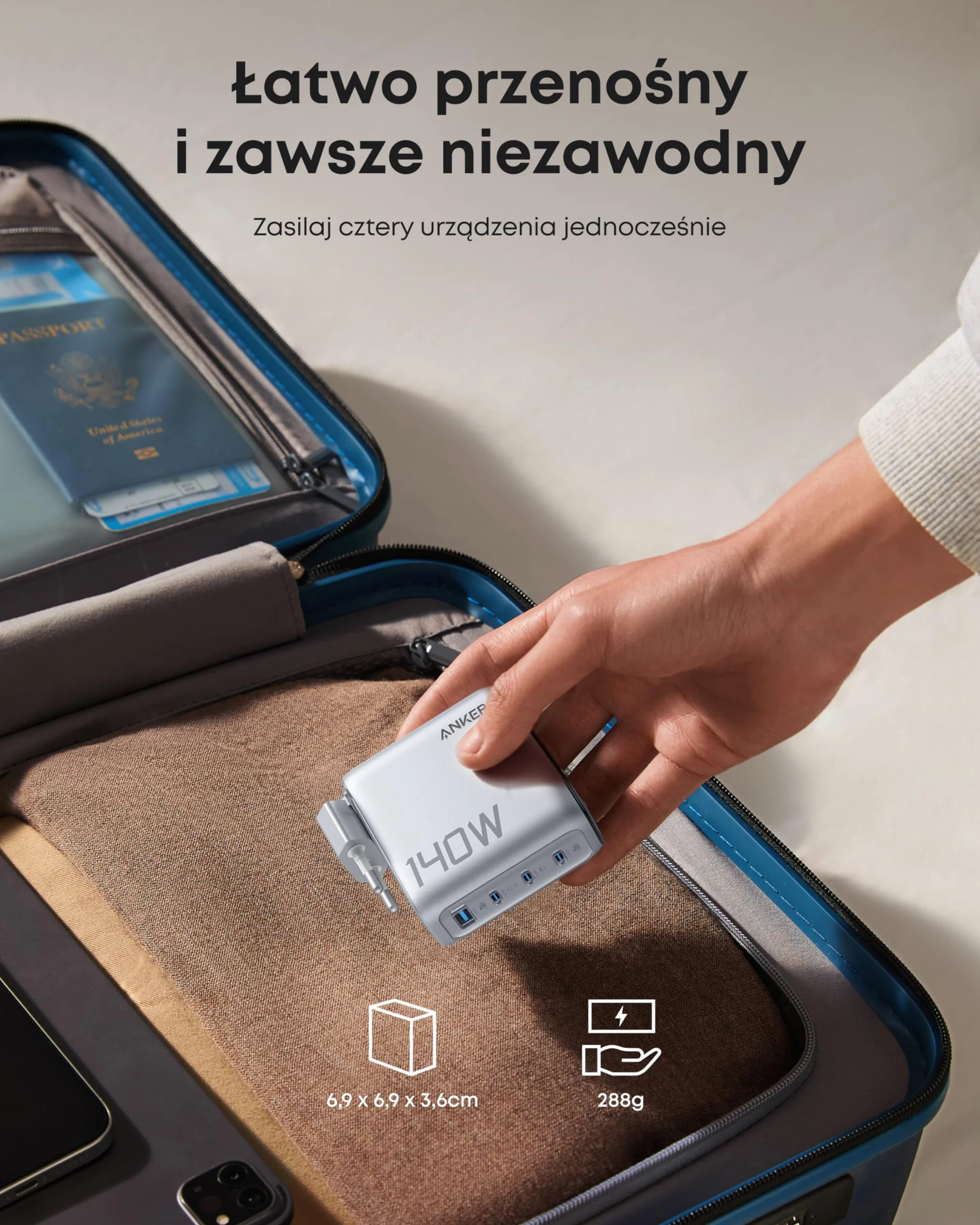 Ładowarka Anker 140W USB C, ładowarka do laptopa, 4-portowa, sterowanie dotykowe, szybkie ładowanie, wiele urządzeń, do MacBooka, iPada, iPhone'a 16/15/14, Samsunga i innych (Srebro)