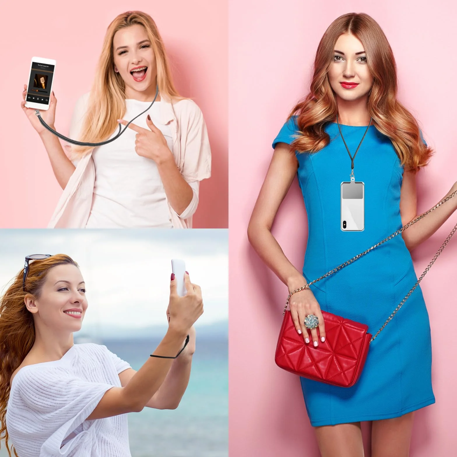 cobee Smycz do telefonu komórkowego, 2 szt. smyczy na szyję + 2 szt. paska na nadgarstek + 6 szt. zakładek na uwięzi do telefonu, nylonowa smycz crossbody, paski na nadgarstek z PCW dla ochrony przed