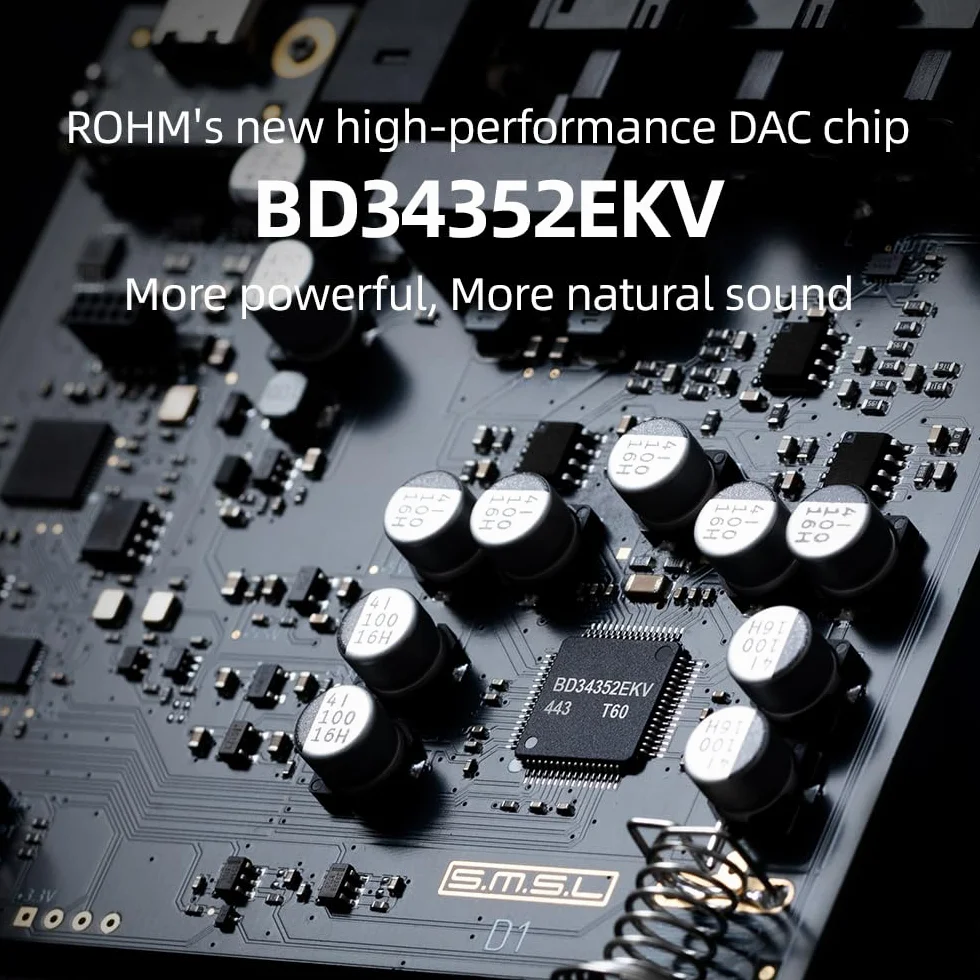 S.M.S.L D1 Hi-Res Audio Dac RohmBD34352EKVchip Touch Control RCA oup 768kHz/32bit DSD512 THD+N 0.00038% MQA Audio DAC Dual USB/Optical/Coaxial input SNR126dB for phone/pad/PC/TV/DVD Home Desktop DAC