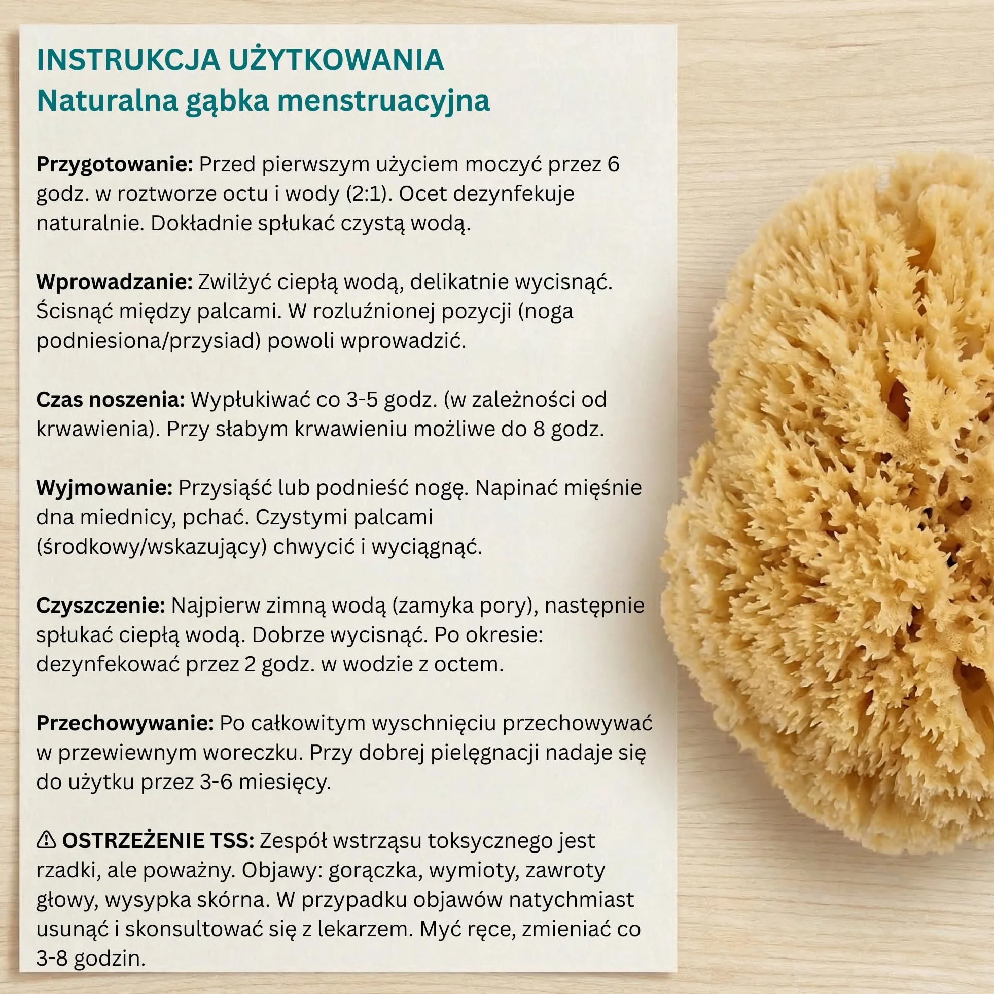 tom&pat® Naturalna gąbka menstruacyjna • alternatywa dla tamponów • wielokrotnego użytku zmywalna • Dermatest doskonały • pojemnik podróżny • jakość premium Grecja (Roz. M, 5 x 5-7 cm)