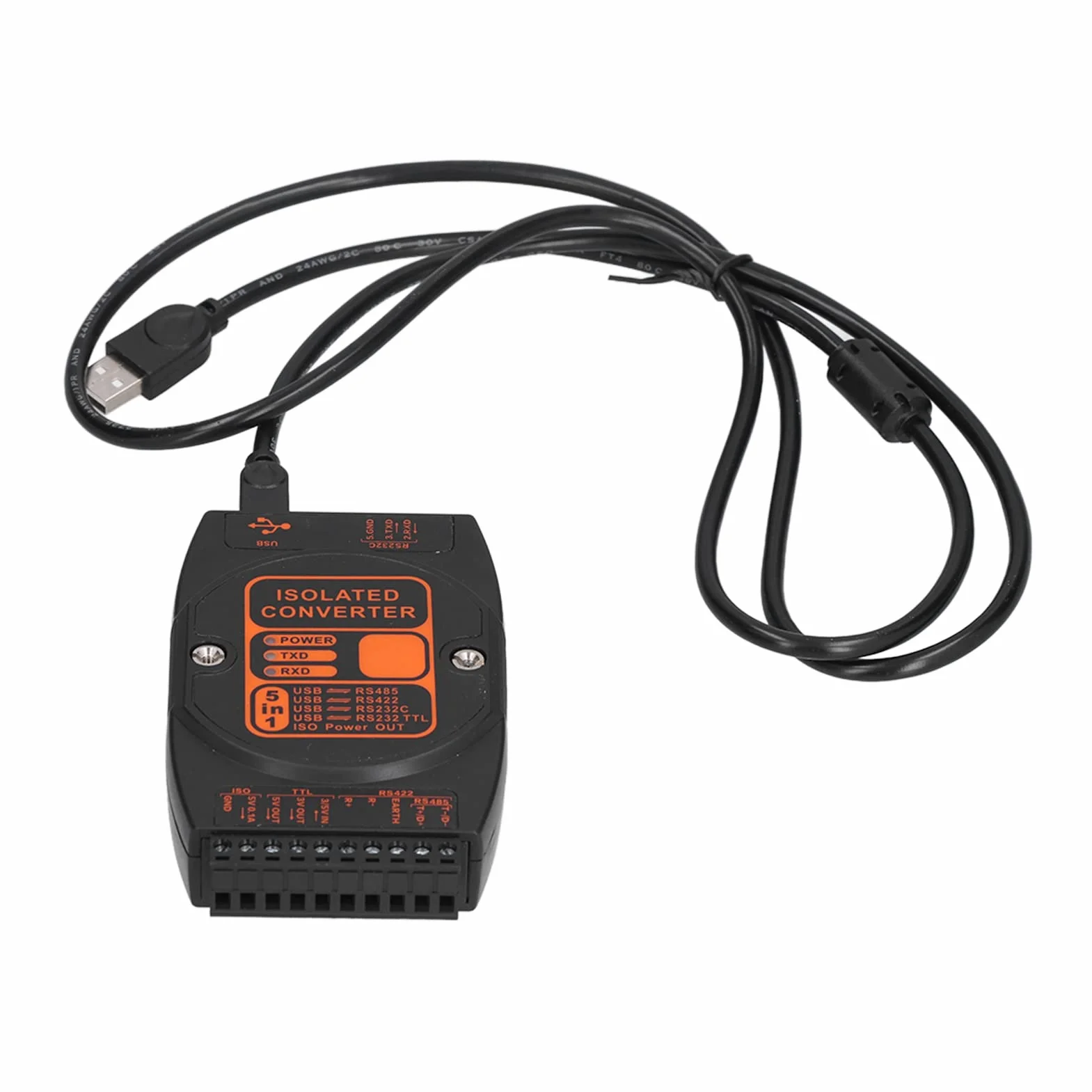 Cocoarm Adapter USB na Przemysłowy Konwerter USB na z izolacją 5 w 1 422 232 TTL ABS Obudowa Trudnopalna dla Użytkowników Automatyki PLC ((Szybkość komunikacji 3Mbt))