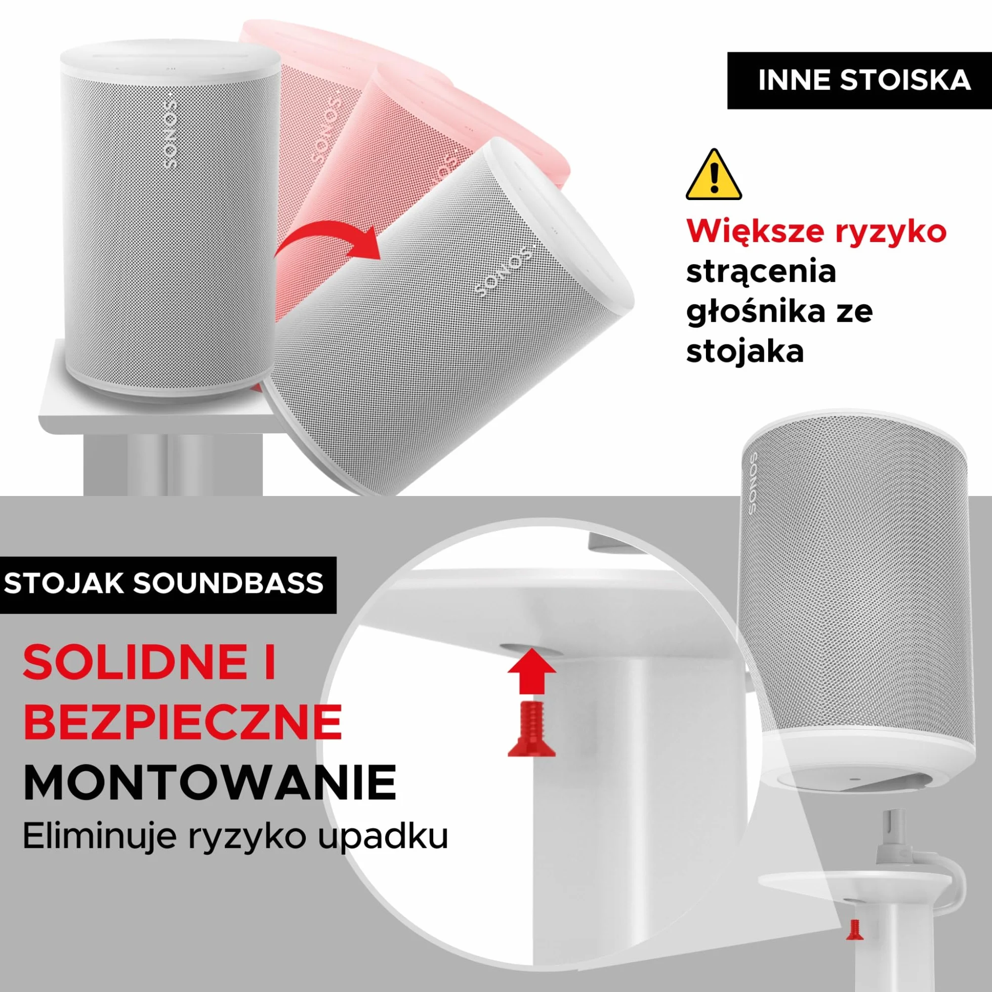Sound Bass ERA 100 Stojak Podłogowy, Zestaw Podwójny (2 szt.), Kompatybilny z Sonos ERA100, ERA 100 SL, Sonos ONE i Play:1, Akcesoria w Zestawie, Zaprojektowany w Wielkiej Brytanii, Biały