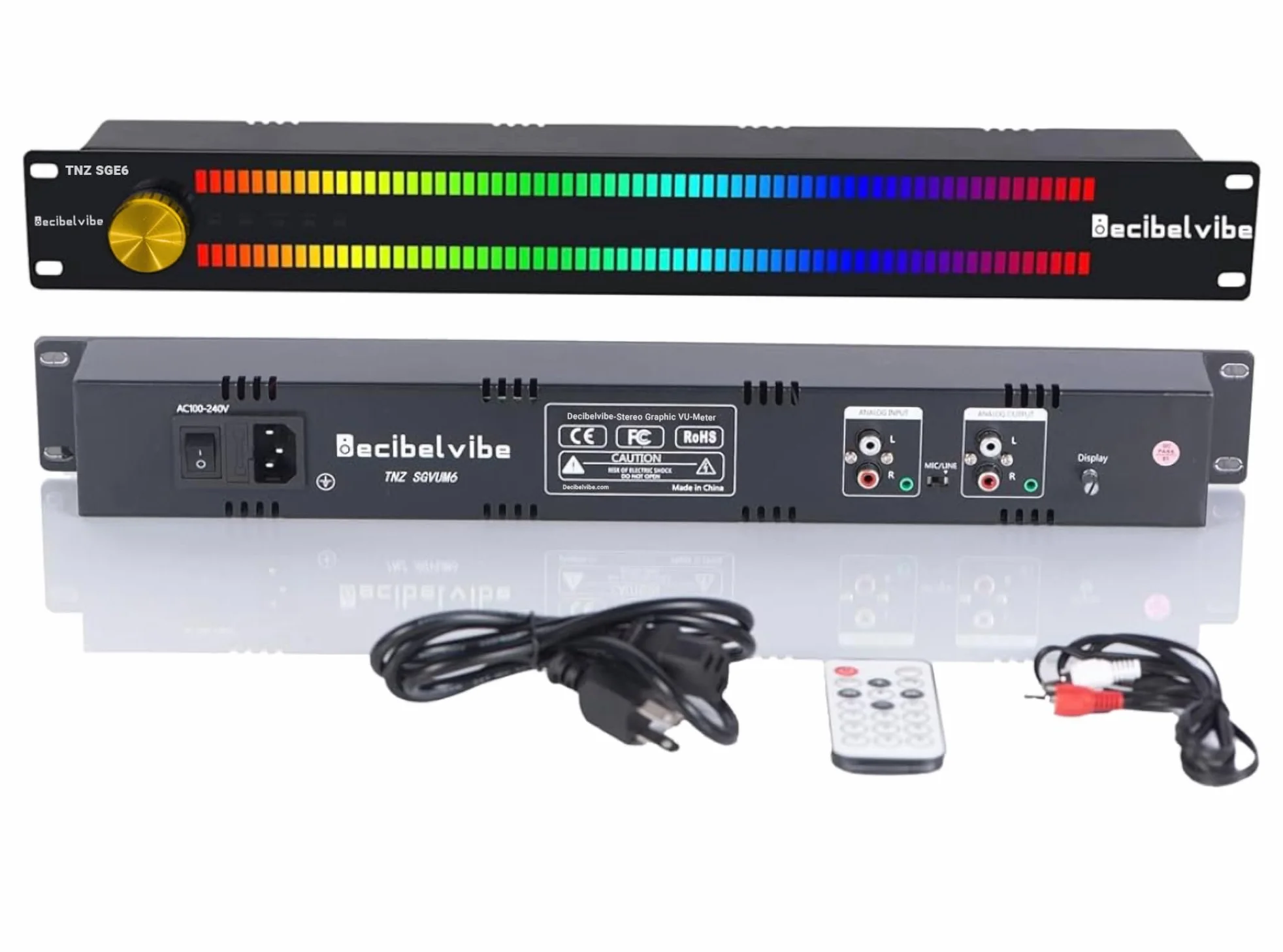Decibelvibe TNZ SGVUM6 - miernik VU z wejściem/wyjściem RCA-Jack 3.5, wejście bezprzewodowe przez wbudowany mikrofon, 19 kolorów, do systemów audio HiFi, kina domowego, profesjonalnego sono, DJ (złoty