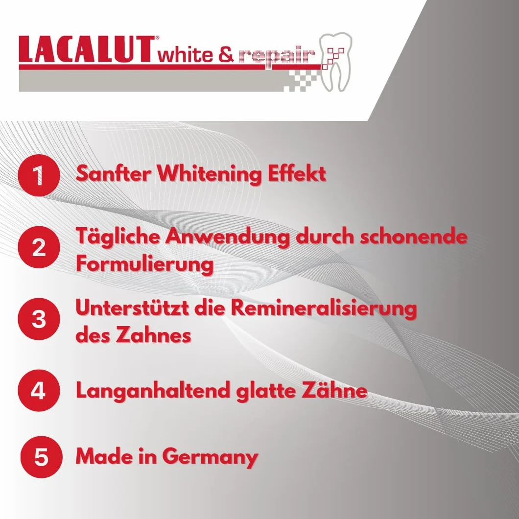Lacalut White & Repair Pasta do zębów, do wybielania zębów, ujędrniania i wzmacniania dziąseł, pasta dla białych zębów, 1 x 75 ml