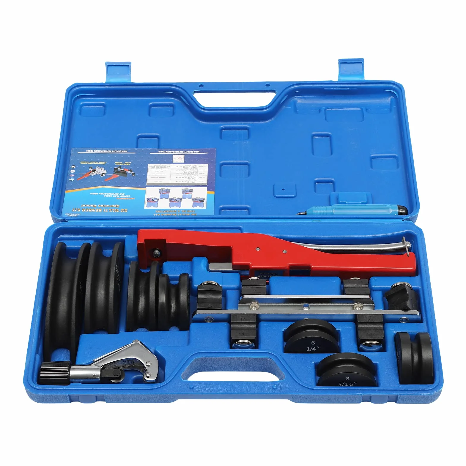 Giętarka do rur 6-22 mm, giętarka do rur o promieniu gięcia do 90° i 7 różnych głowic zginających do rur miedzianych, rur aluminiowych, cienkościennych rur ze stali nierdzewnej z recyklingu