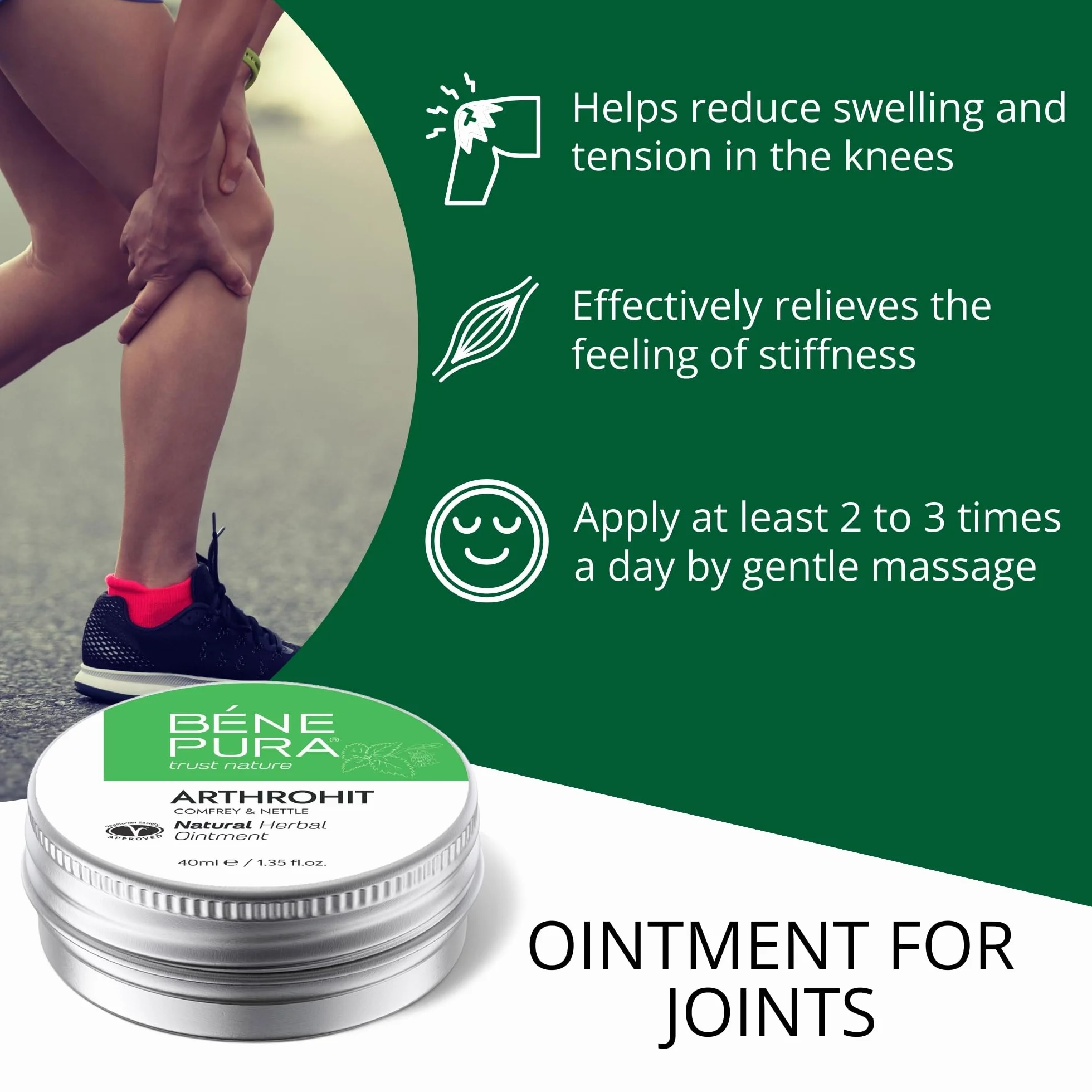 BenePura ArthroHit 2 - Naturalna maść ziołowa 40ml - żywokost i pokrzywa - łagodzi ból ścięgien stawów i mięśni - działa korzystnie na ruchliwość ciała - regeneruje komórki chrząstki