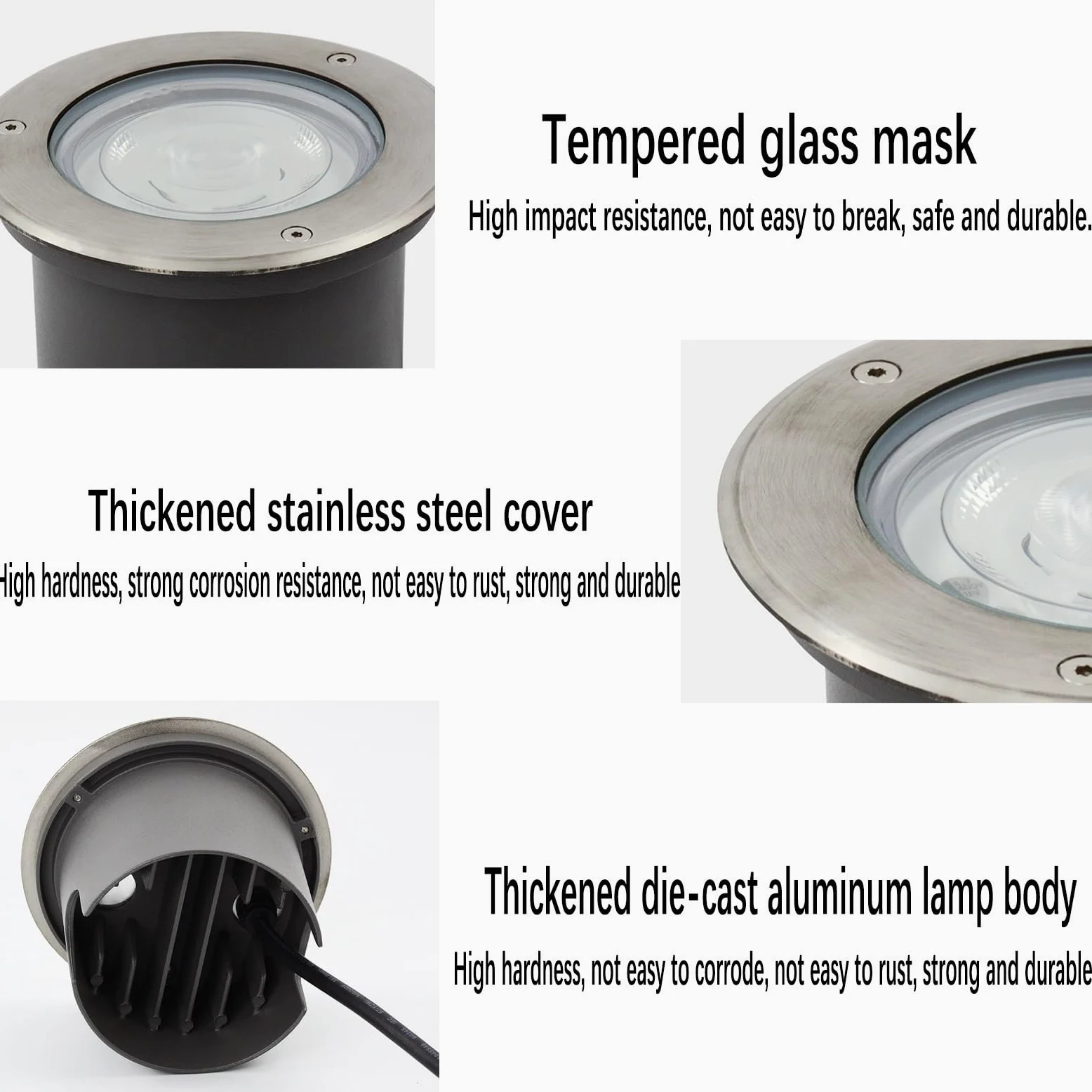 Reflektory LED krajobrazowe, zewnętrzne wpuszczane, okrągłe reflektory 12-24 V DC, wodoszczelność IP67, wymienne źródło światła, dekoracyjna lampa podłogowa do ogrodu i na podwórku (ciepła biel)