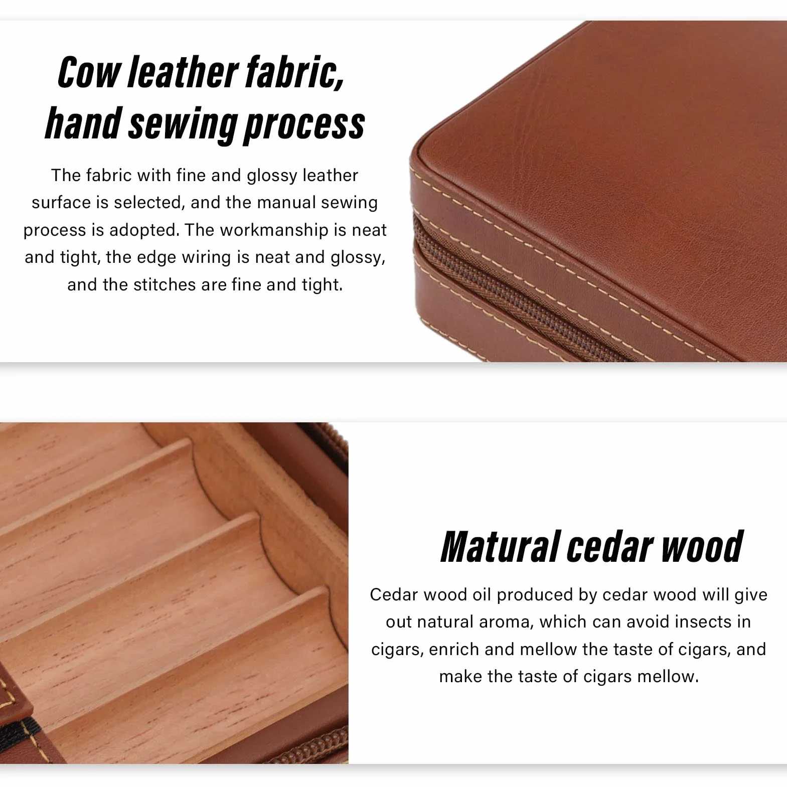 Humidor podróżny na cygara, etui na cygara, humidor na cygara, brązowe, przenośne, z podszewką z drewna cedrowego, nawilżacz powietrza, pudełko na cygara z torbą do przechowywania w podróży