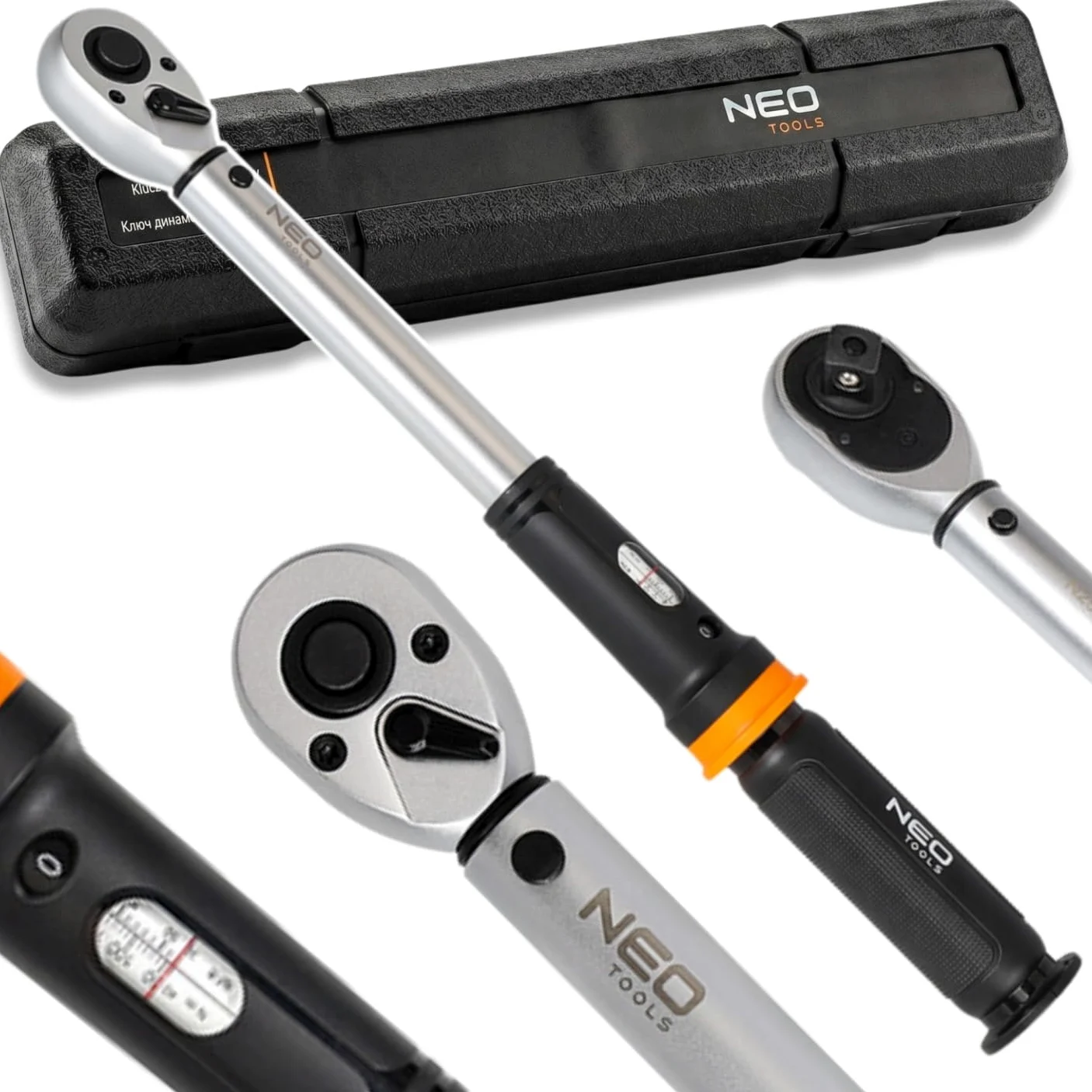 Neo Tools Klucz dynamometryczny napęd 3/8", dokładność +/- 3%, dostępny w 2 rozmiarach, z odwracaną grzechotką 45 zębów, mechaniczny wskaźnik wartości