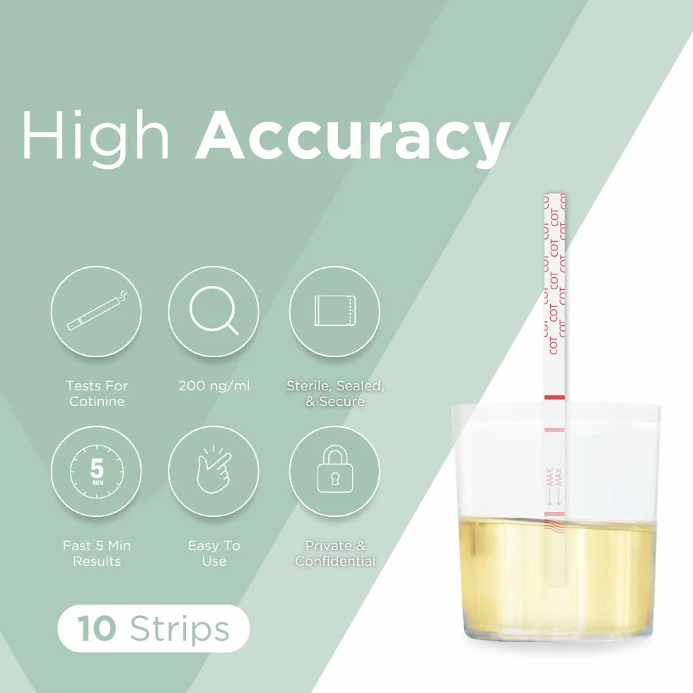 10 AccuDoctor Test na Narkotyki Cotinin Moczu 200 ng/ml Szybkie i bezpieczne wyniki - Test na Nikotynę Szybki Test na Narkotyki Szybki Test na Tytoń Nikotyna Test na Uricę Zestaw do Testowania Leków