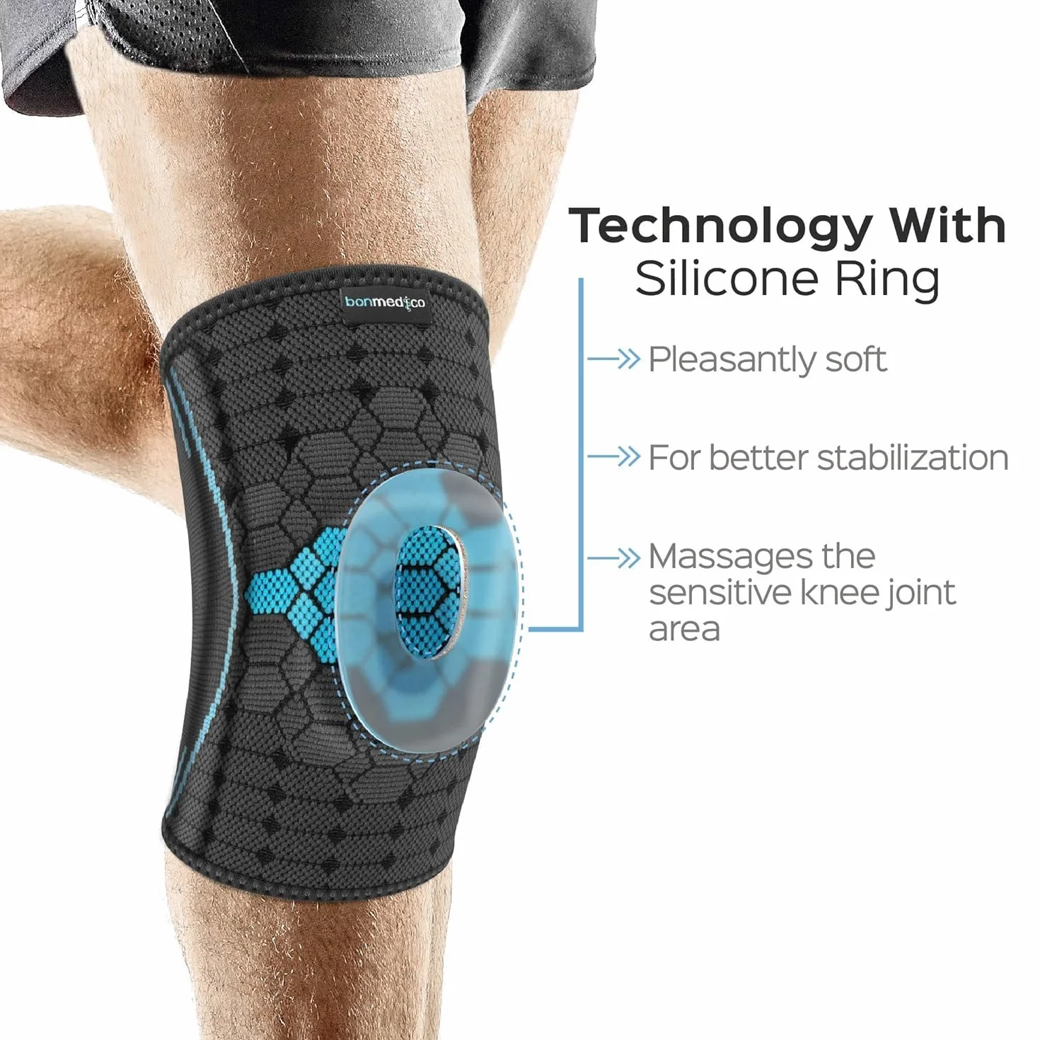 bonmedico Ortopedyczny bandaż na kolano z meniskiem dla kobiet i mężczyzn – bandaż na kolano lewe/prawe – sport siłowy, fitness, sport, artroza, na co dzień – prezenty wellness dla mężczyzn i kobiet