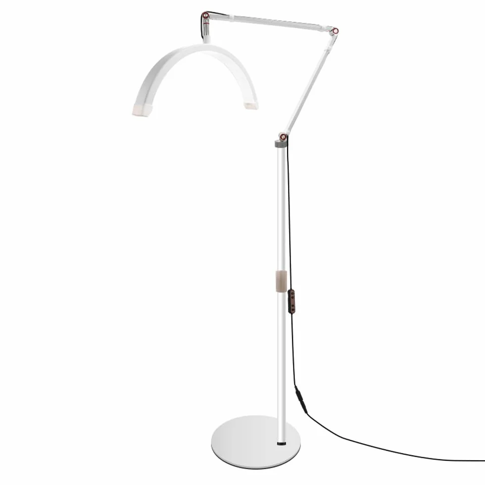 Podłogowa, wysuwana lampa kosmetyczna, przenośna lampa biurkowa Half Moon, lampa kosmetyczna dla tatuażystów, technika paznokci, lampa do rzęs z uchwytem na telefon,White