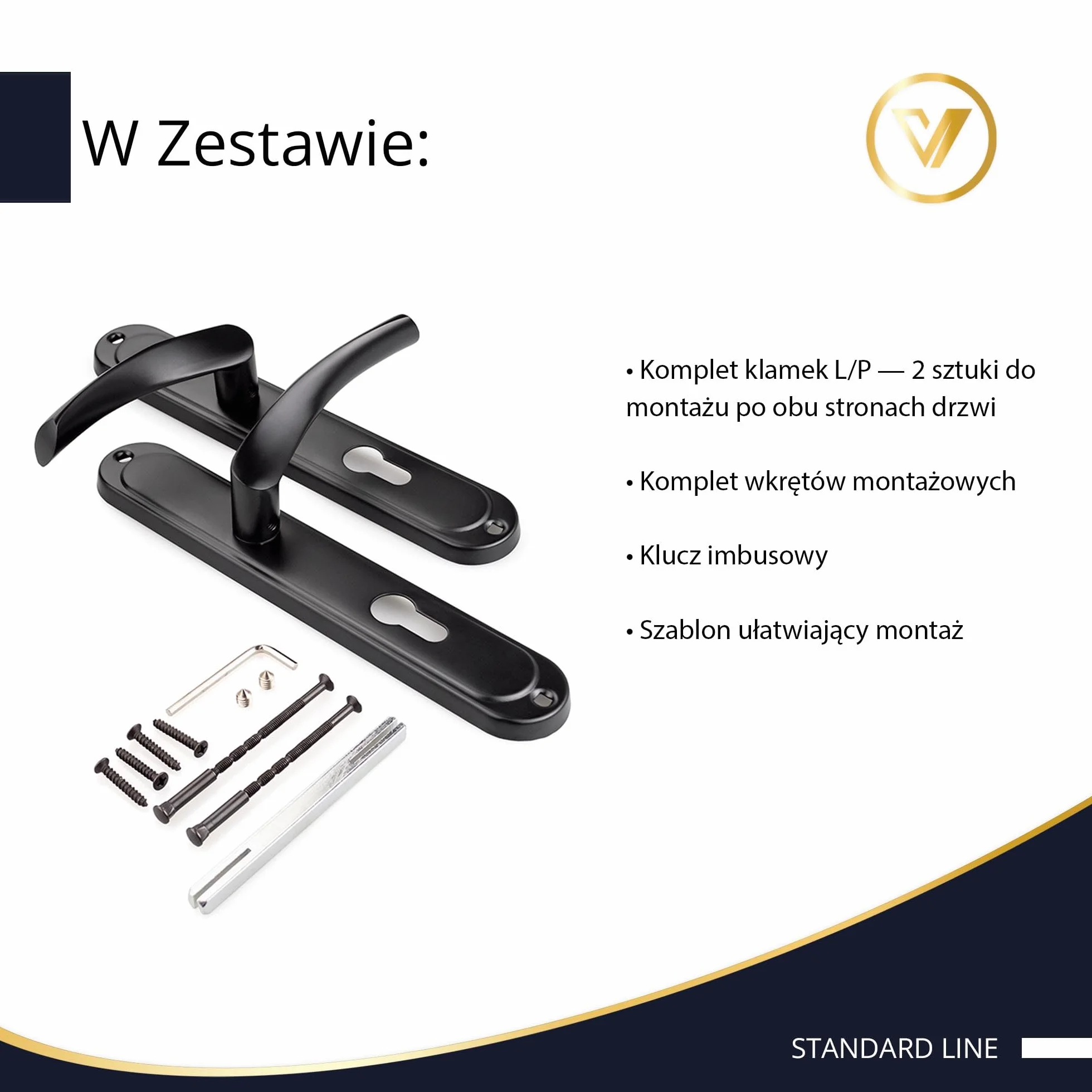 Klamka Okucie Drzwiowe 72mm Zestaw do Drzwi 40-62 mm Zewnętrznych Długi Szyld Lewa Prawa Łatwy Montaż Stal Aluminium System na Wkładkę Nowoczesna 120mm x 64mm Czarny Mat -K-517-72 P2