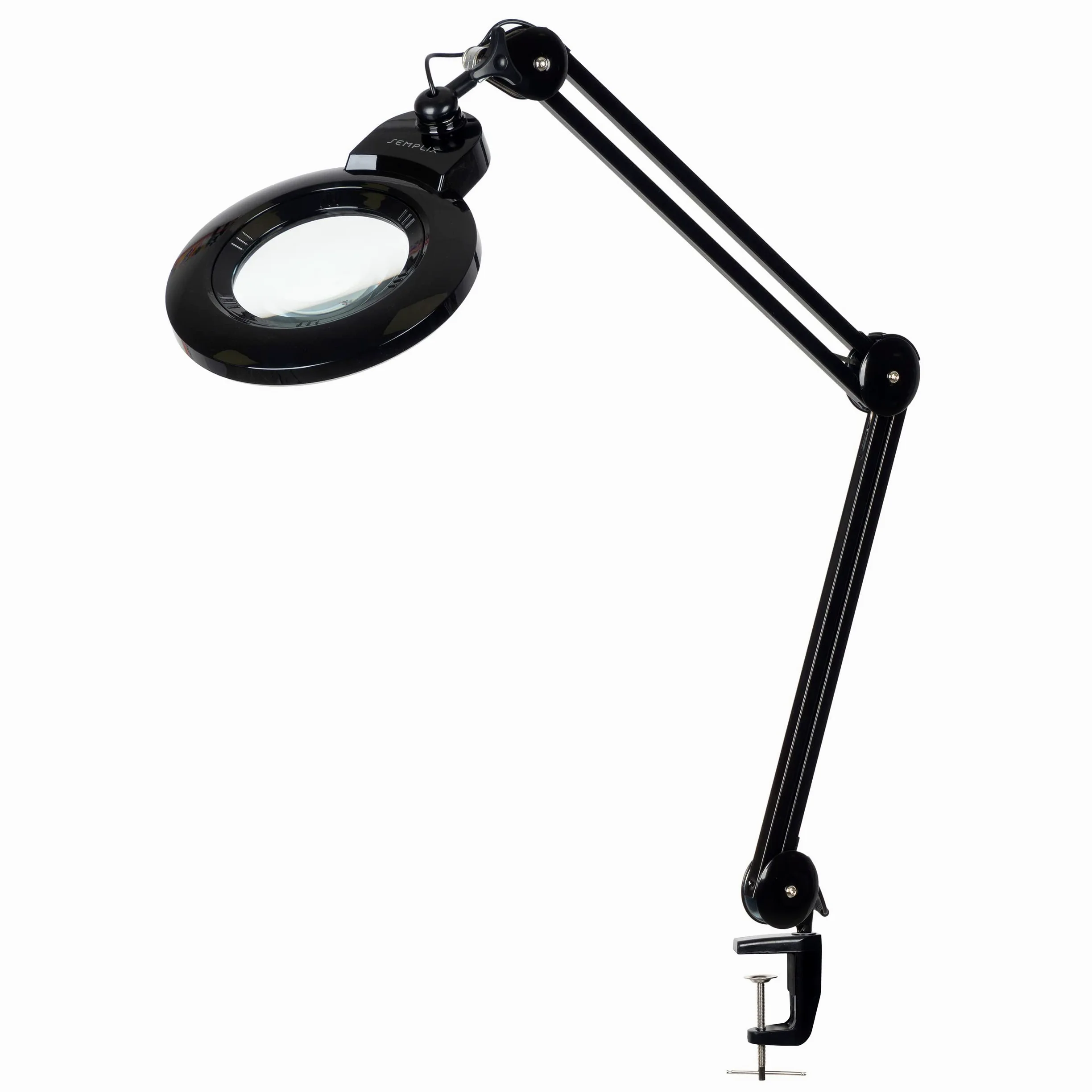 SEMPLIX Lampa stołowa LED z lupą, zacisk stołowy z regulacją wysokości (60 diod LED, soczewka 127 mm, 4-krotne ściemnianie) (czarna)