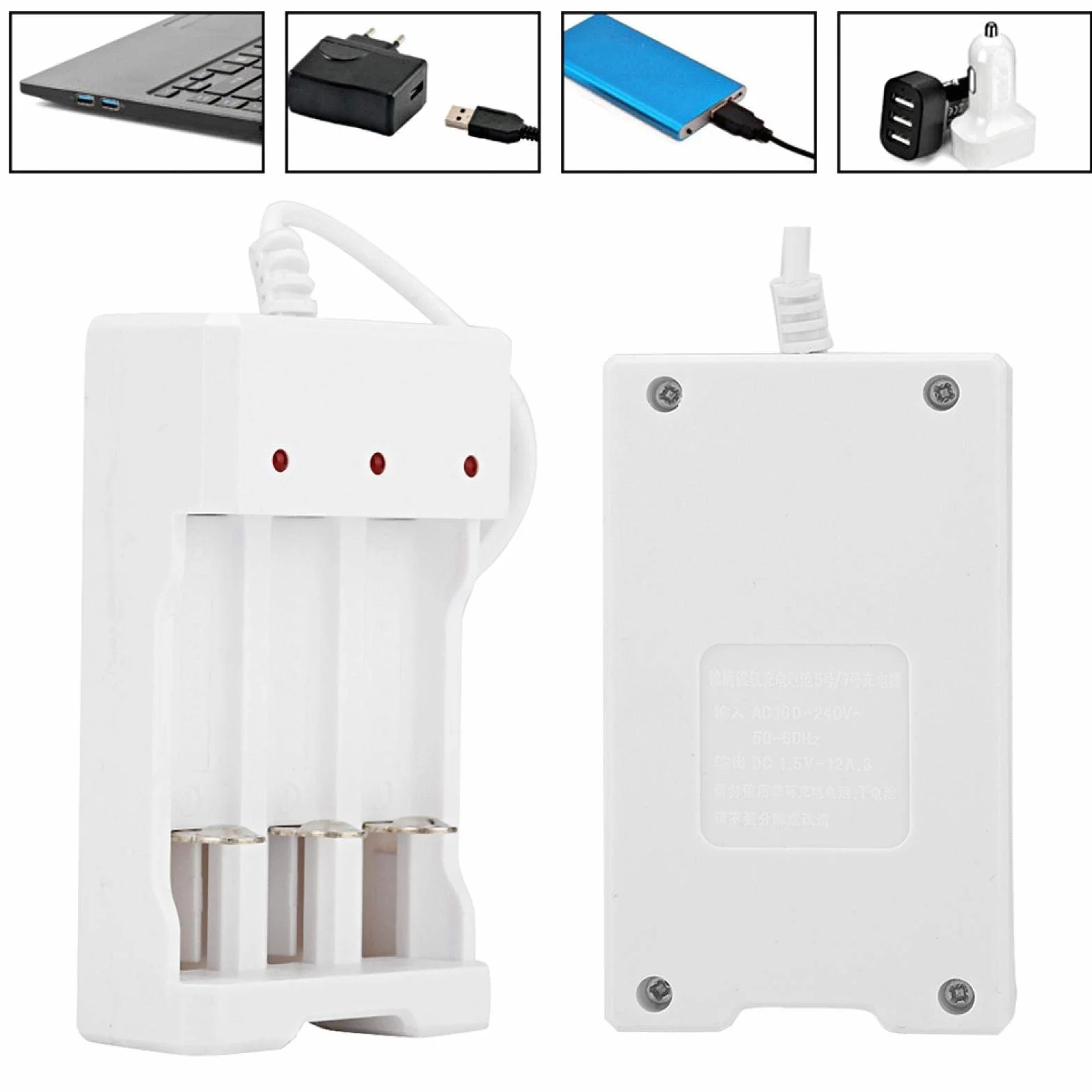 Naroote Ładowarka USB do akumulatora, ABS, z trwałym złączem USB lub przenośną baterią AA AAA do ładowania powerbanku