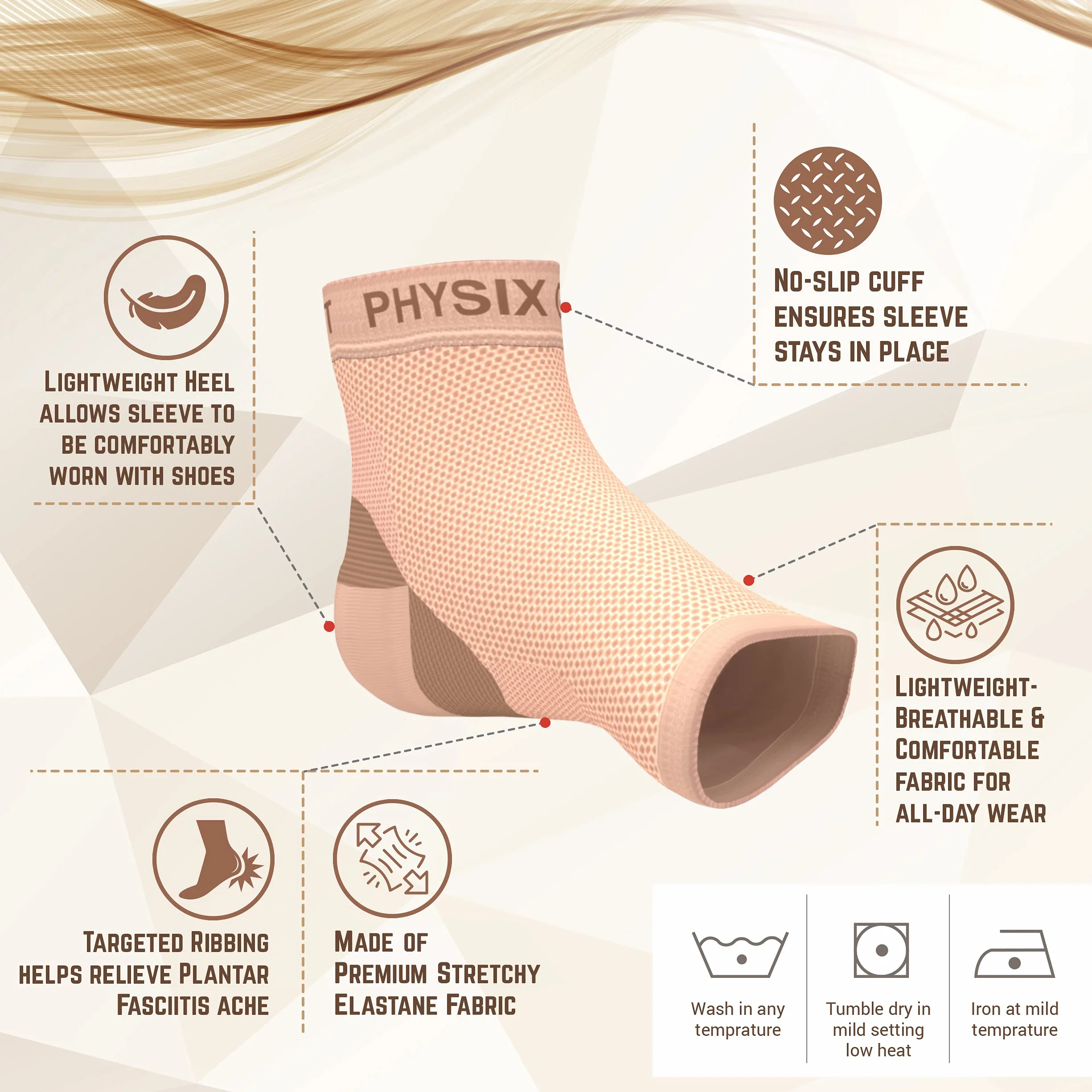 Physix Gear Skarpety kompresyjne do zapalenia powięzi podeszwy, zastępuje opaskę na podeszwę, do łączenia z płaską podeszwą, buty ortopedyczne (1 para beżowo-L/XL)