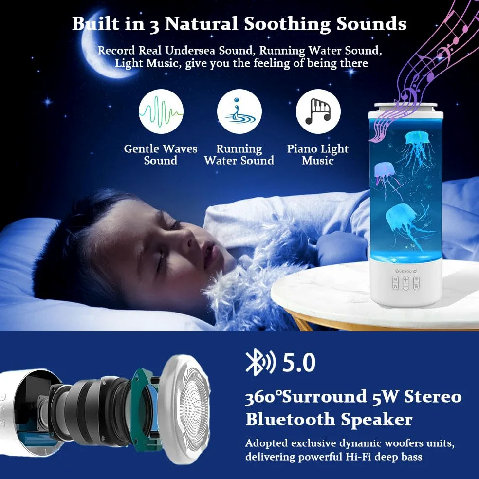 Lampa z meduzami, do akwarium, 7 zmian kolorów, 4 tryby świecenia, lampa lawowa, meduzy, głośnik Bluetooth, z pilotem zdalnego sterowania, dekoracja domu (biała)